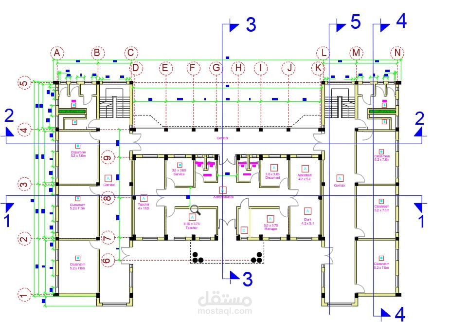 إعداد لوحات ومخططات معمارية تفصيلية لمبنى خدمي (مدرسة) باستخدام AutoCAD
