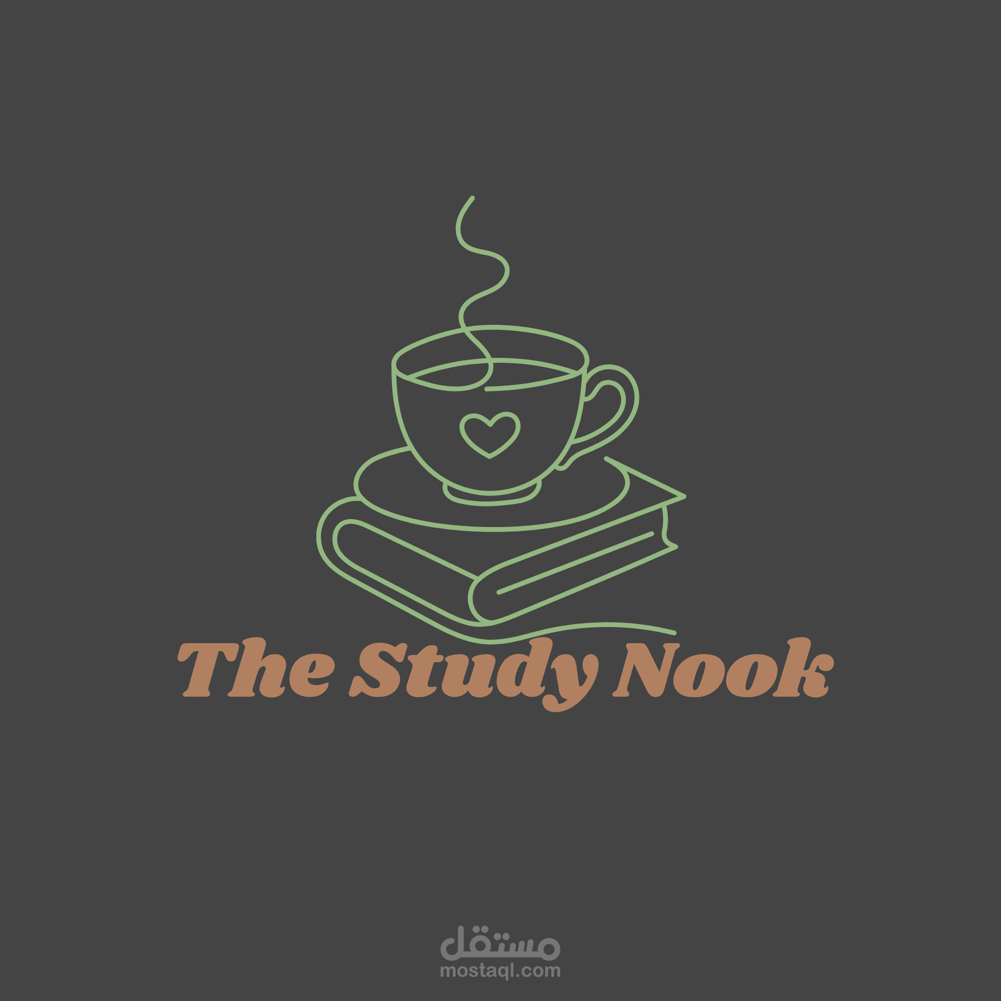 تصميم هوية بصرية ( شعار ) لمقهى و مساحة عمل ( دراسة ) يسمى " the study nook "