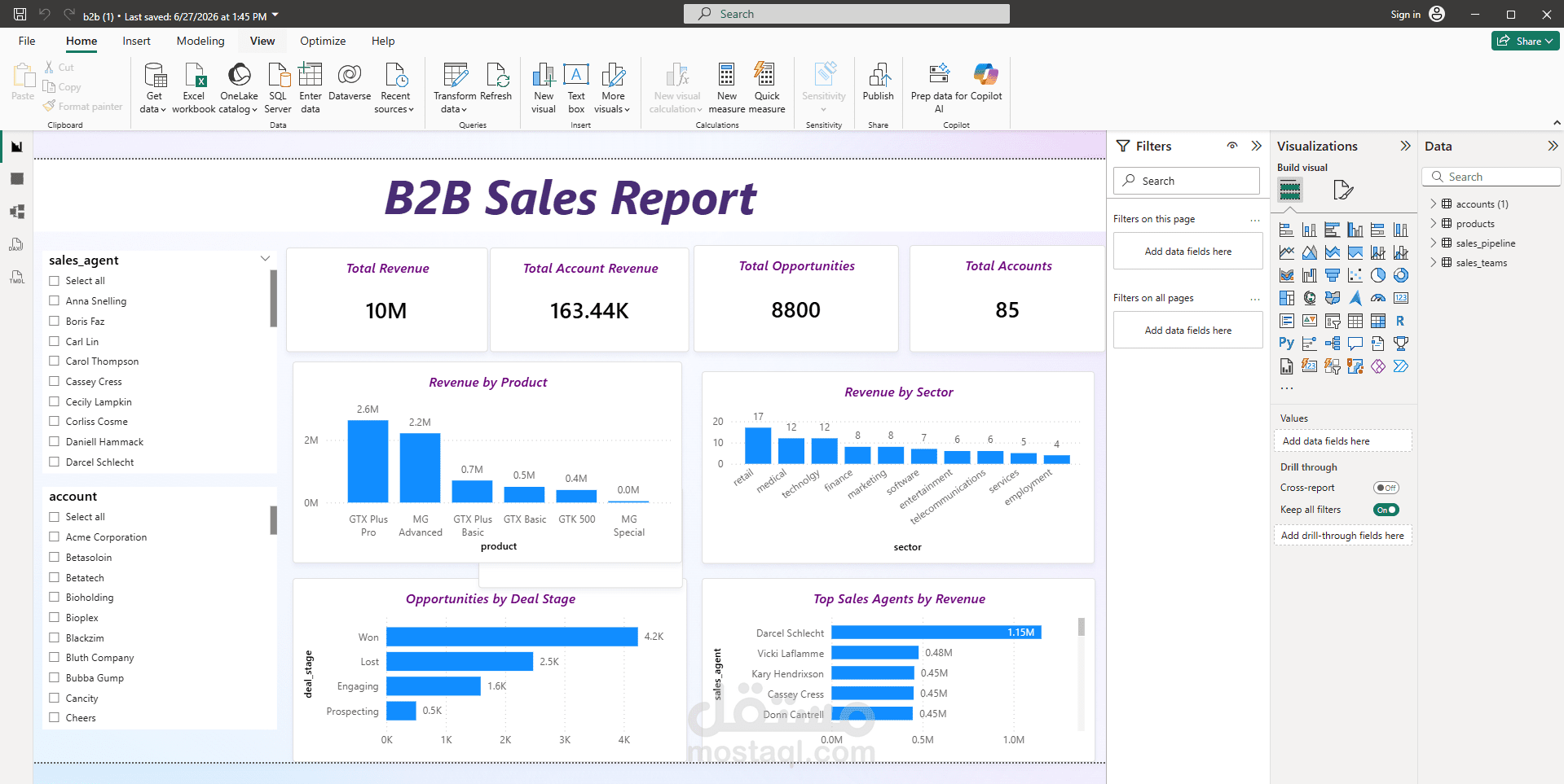 تصميم داشبورد تفاعلي لتحليل مبيعات الشركات (B2B) باستخدام Power BI