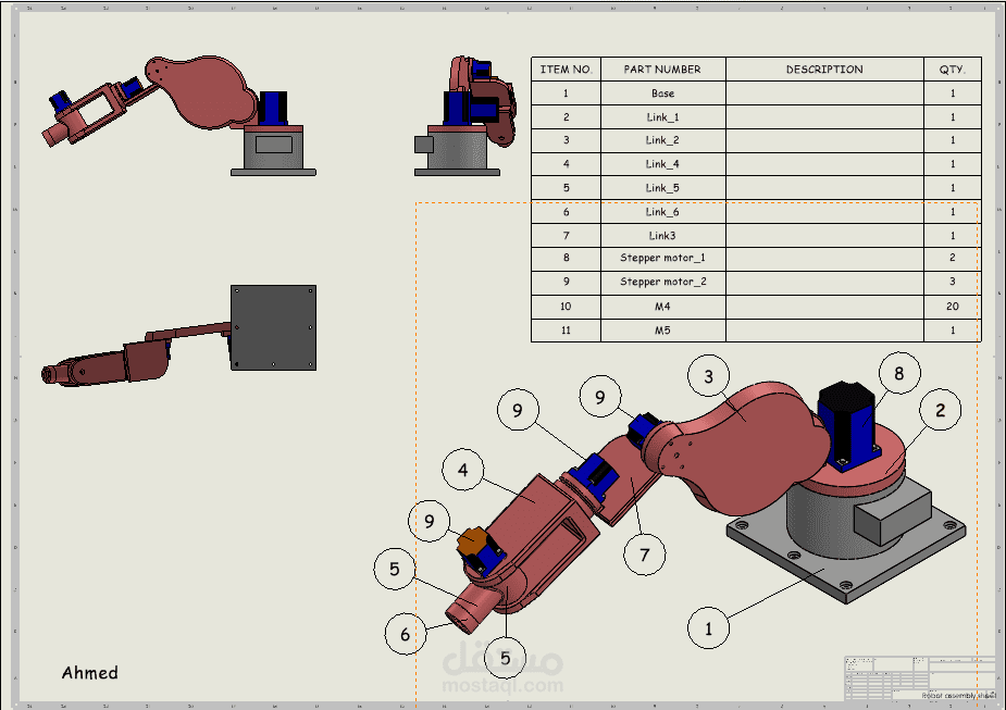 تصميم وتجميع روبوت صناعي (Robotic Arm) باستخدام SolidWorks.