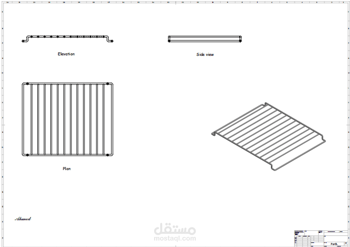 تصميم هندسي لرف معدني (Metal Rack) مع رسومات تنفيذية.