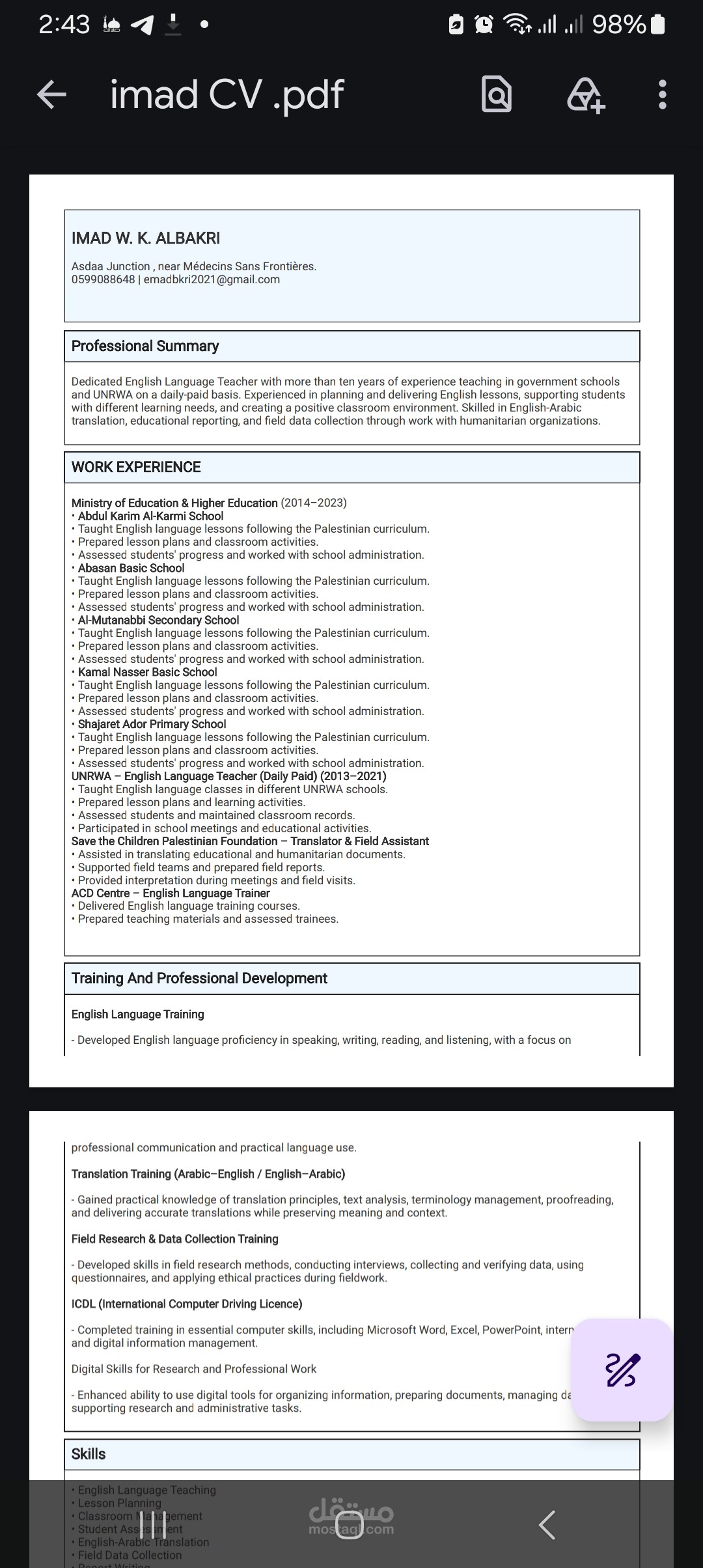 Professional CV Development