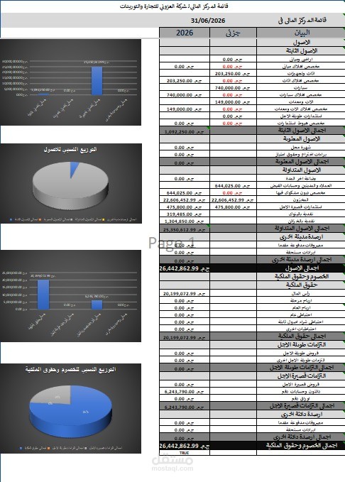 عمل مركز مالي لشركة العزوني وعمل بعض التحليلات المالية