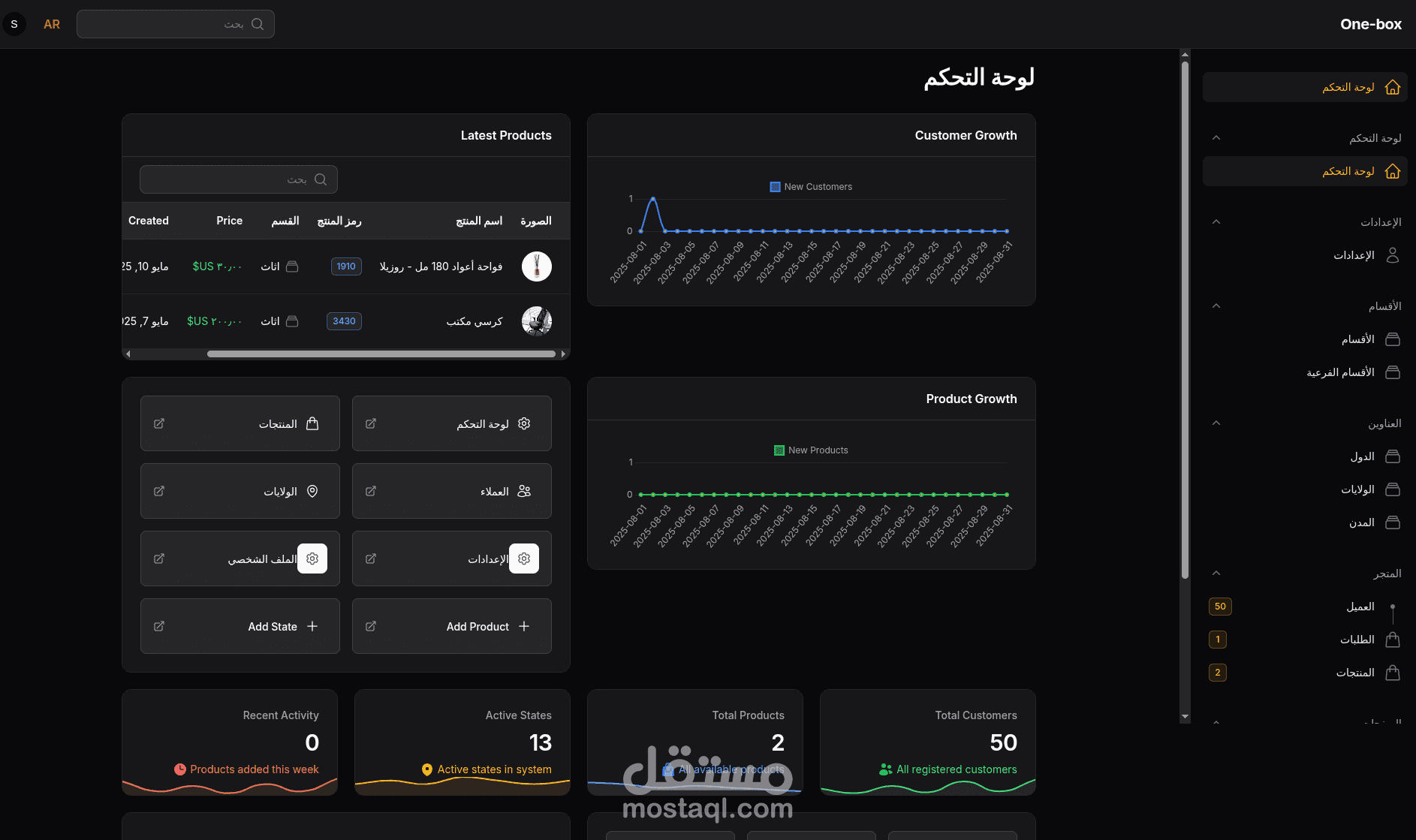 لوحة تحكم مخصصة باستخدام FilamentPHP - نظام إدارة متجر One-box