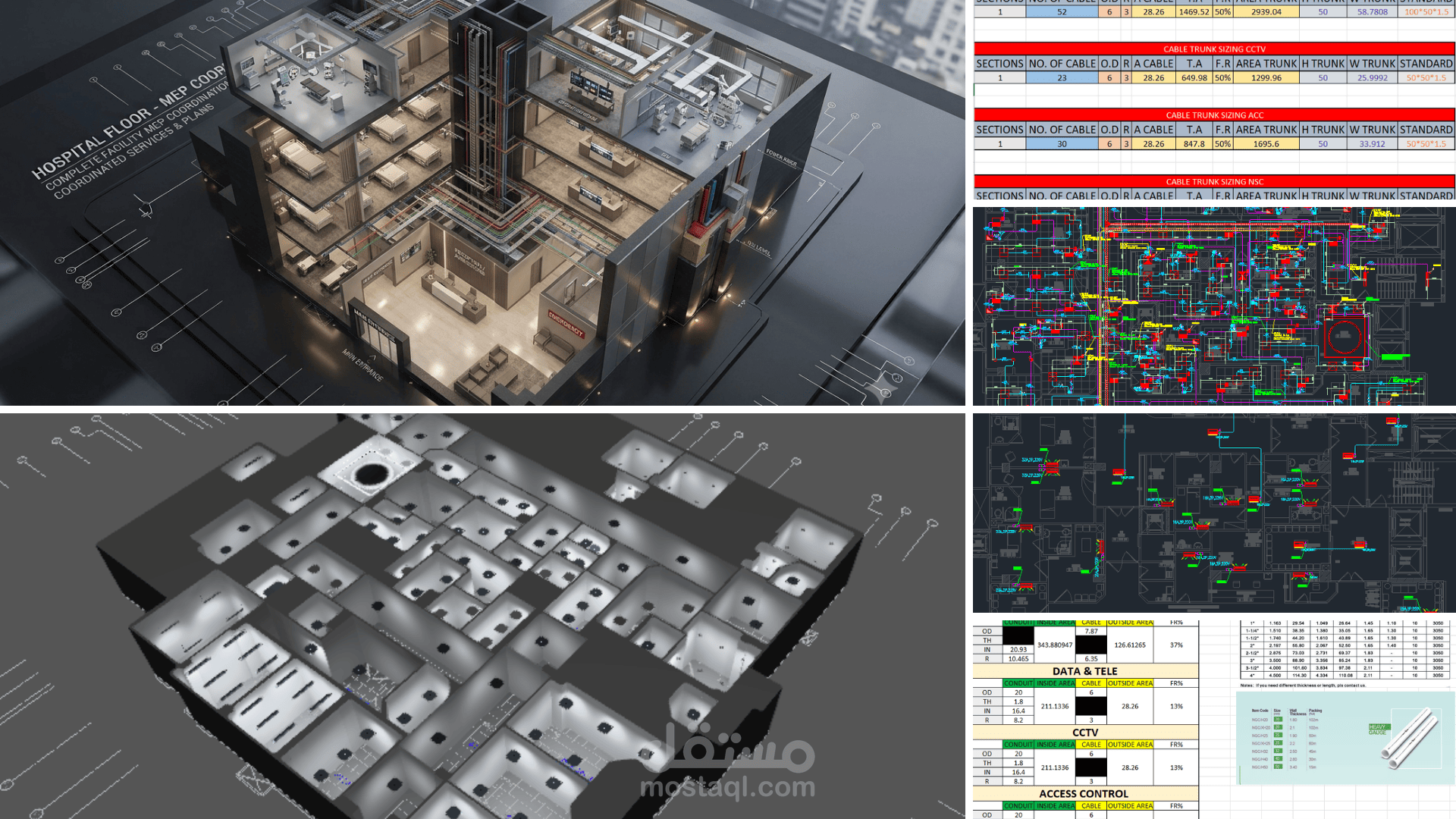 تصميم وإعداد لوحات MEP والتيار الخفيف لمستشفى (Design & Shop Drawings)