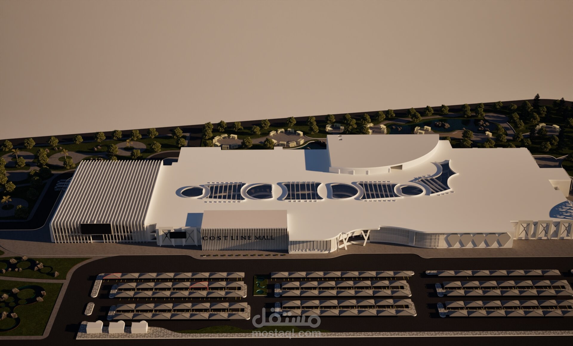 تصميم معماري ثلاثي الأبعاد لمول تجاري حديث