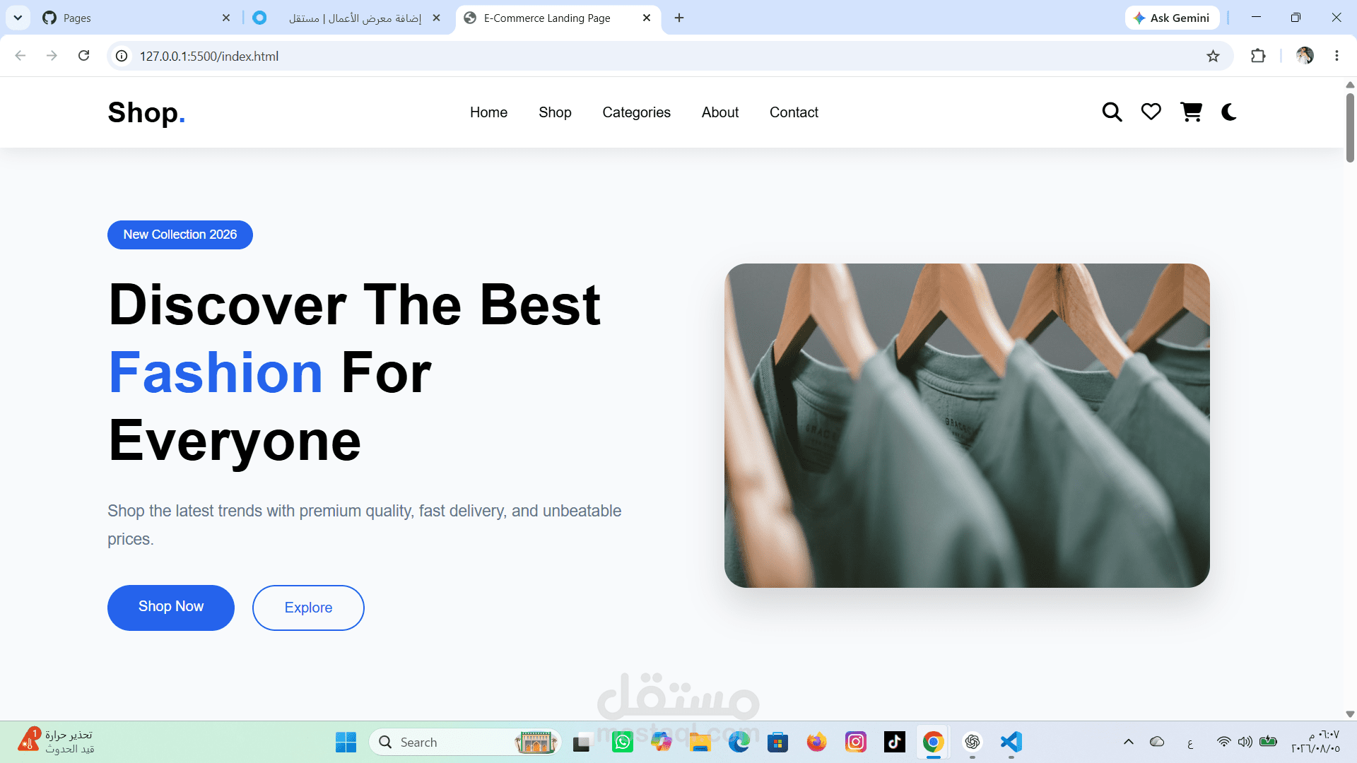 تصميم واجهة متجر إلكتروني احترافية (E-commerce Landing Page)