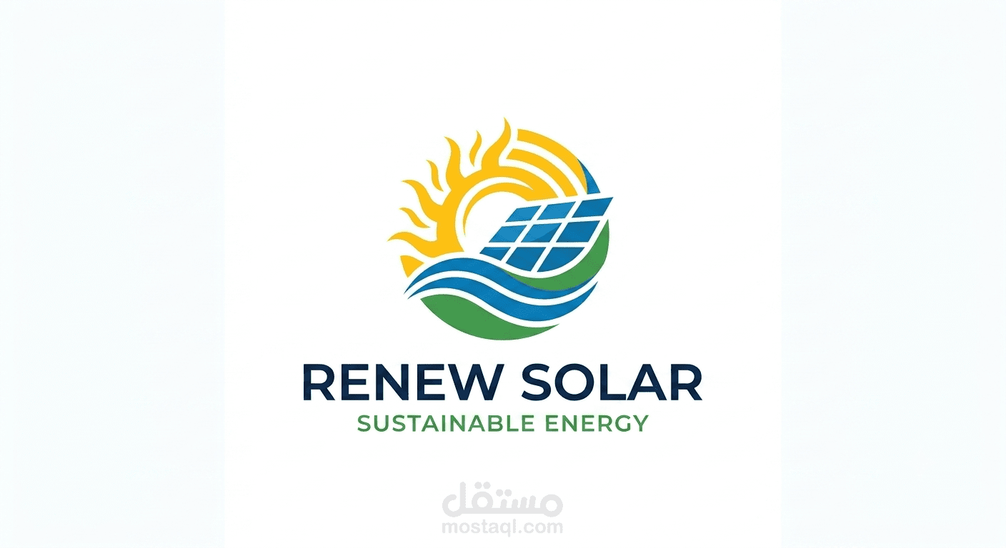 هوية بصرية وشعار لشركة "Renew Solar" للطاقة الشمسية المستدامة