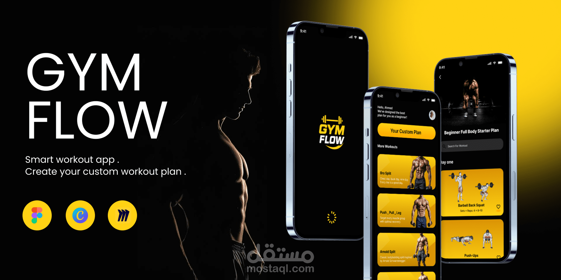 تصميم واجهات تطبيق رياضي ذكي لتخصيص التمارين | Gym Flow UI/UX
