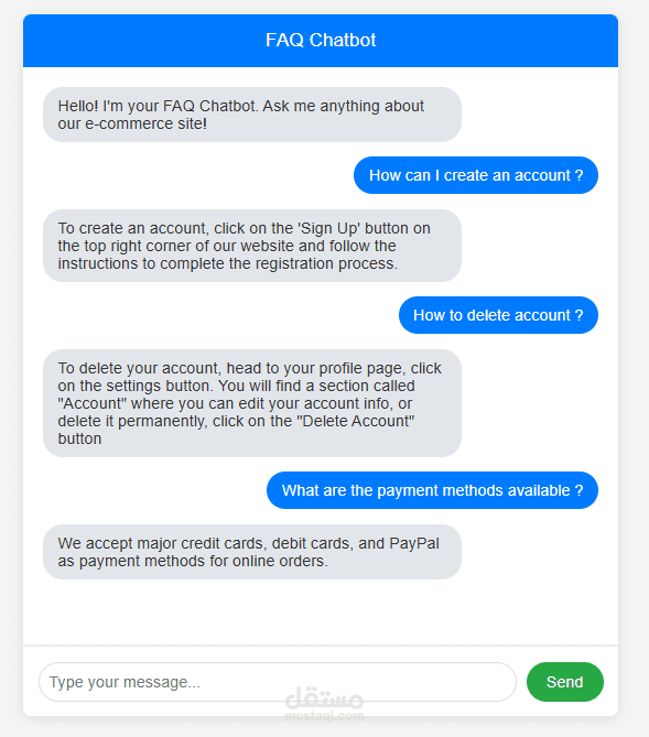 FAQs Chatbot - الأسئلة الشائعة