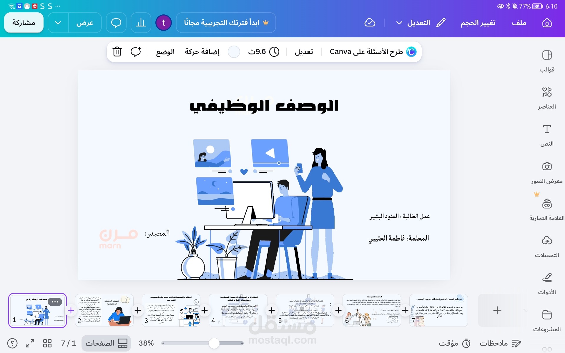 تصميم عرض تقديمي احترافي حول الوصف الوظيفي
