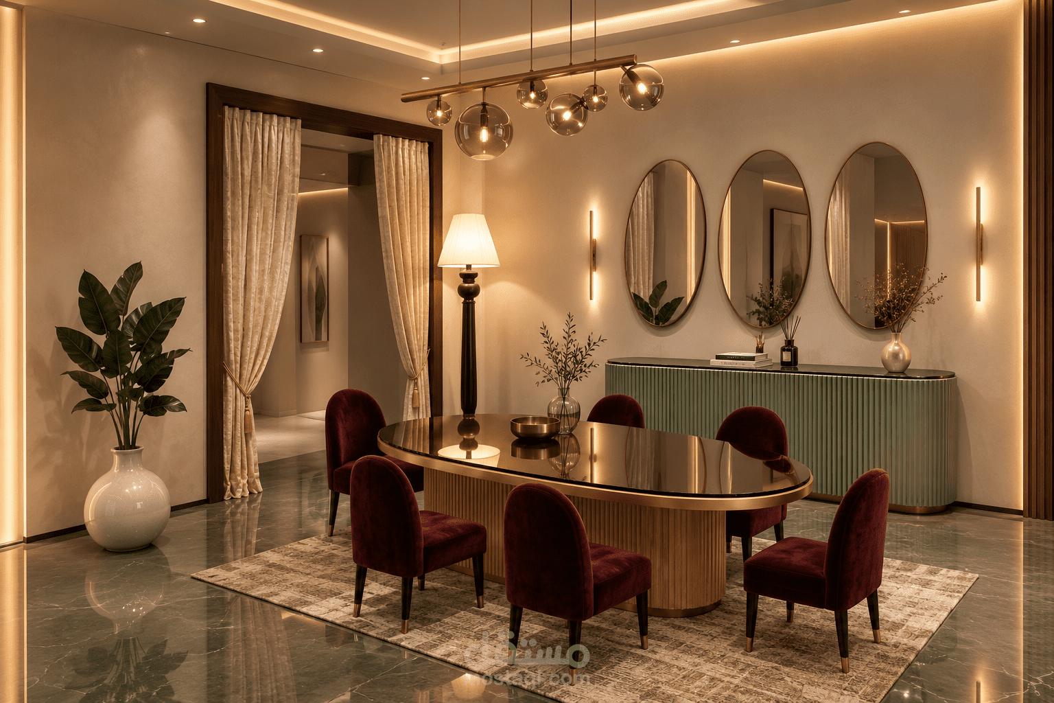تصميم غرفة سفرة مودرن ثلاثية الأبعاد بلمسات فاخرة