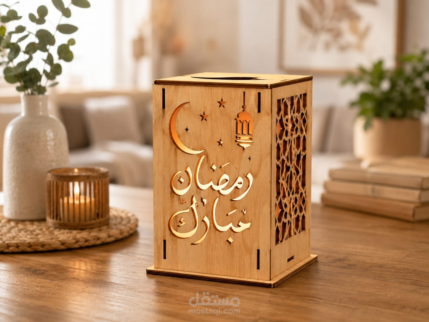 تعديل ومعالجة صور المنتجات: إنشاء أجواء مضيئة لمنتج خشبي رمضاني