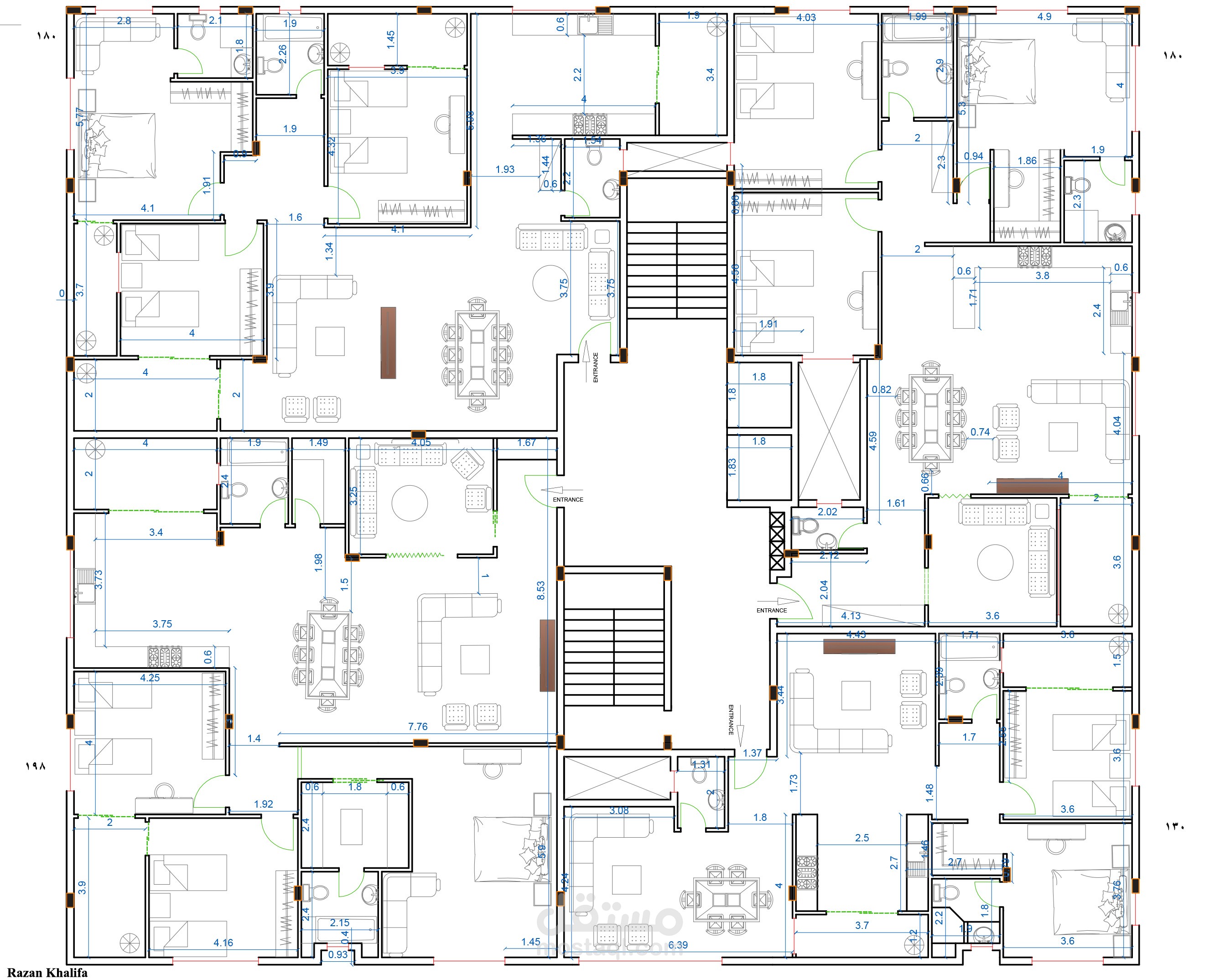 مخطط 2d لمبنى سكني متكرر
