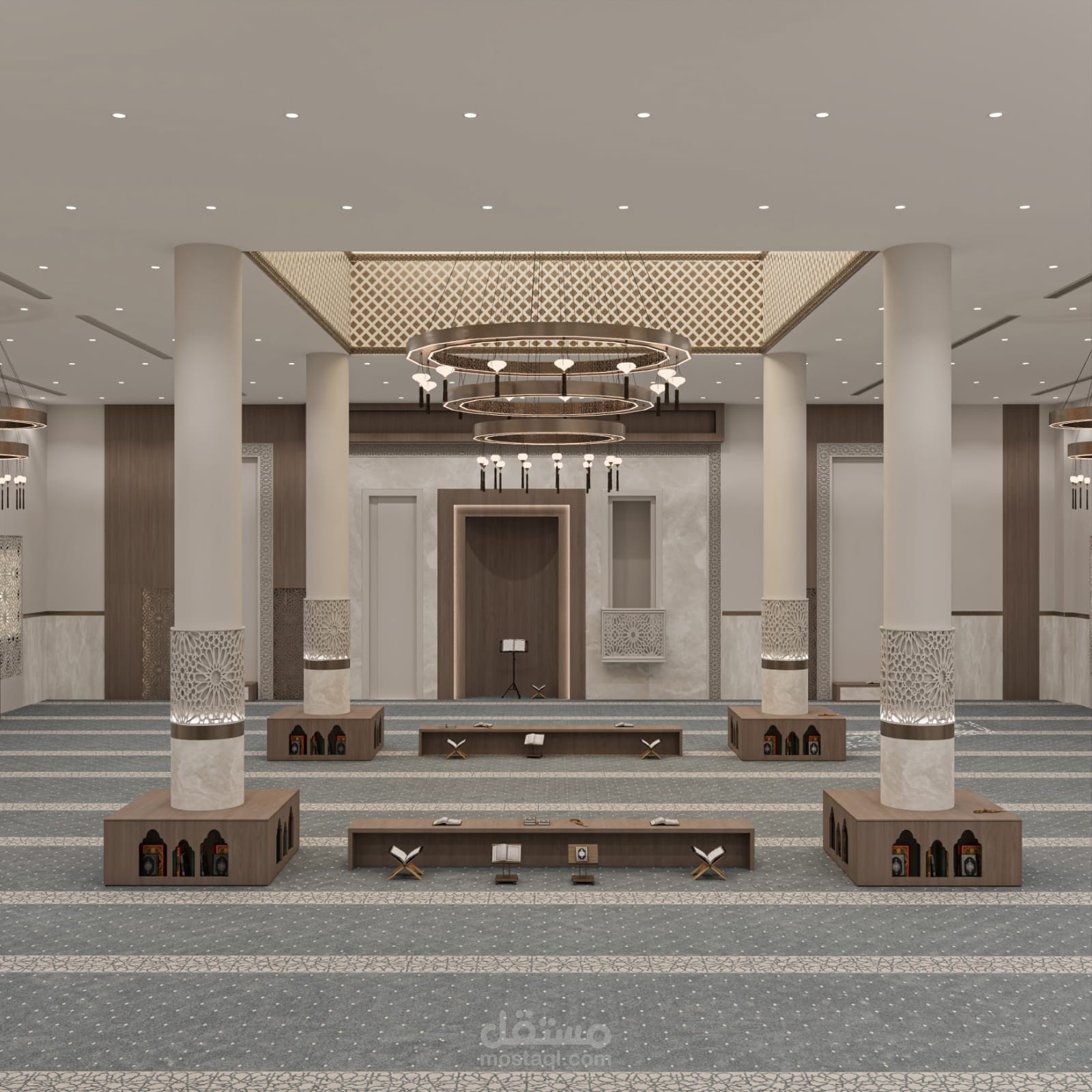 تصميم داخلي لمسجد يجمع بين الطابع الإسلامي الأصيل والأسلوب المعاصر