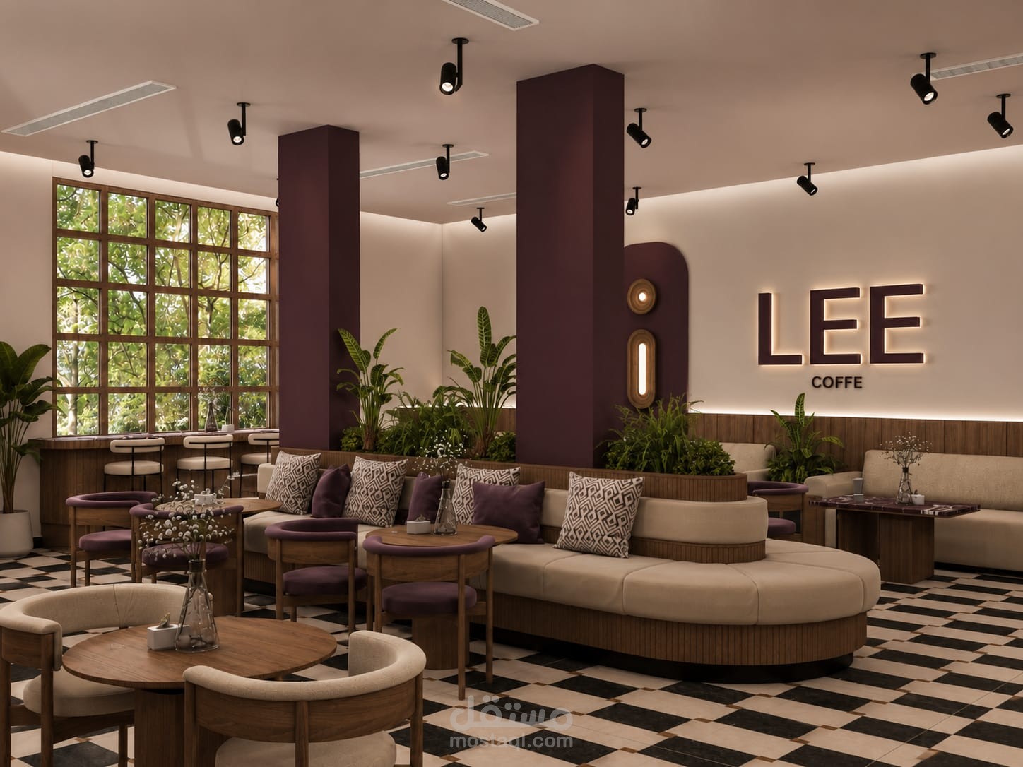 كافيه عصري بطابع دافئ (Modern Contemporary Café