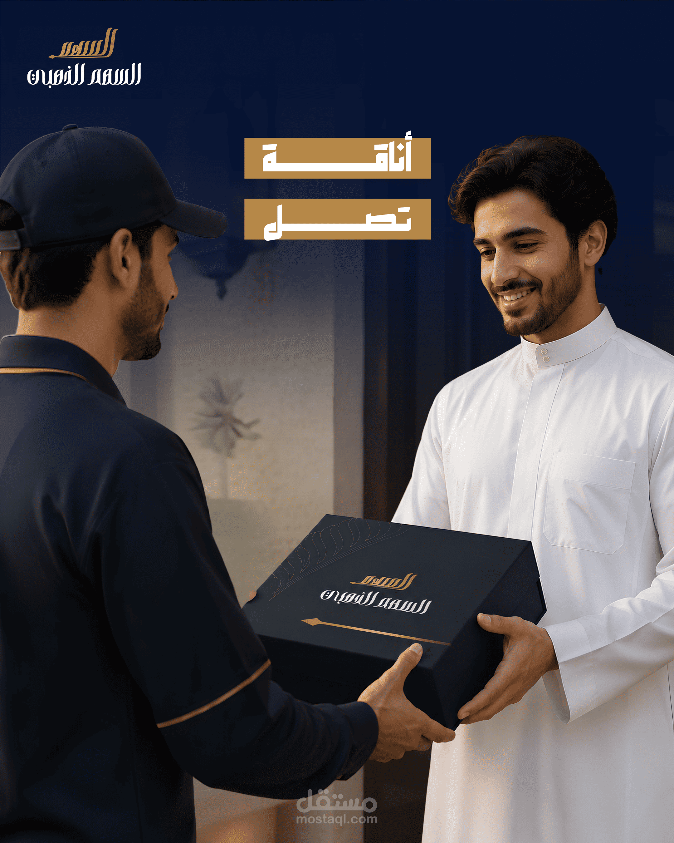 تصميم إعلان احترافي لخدمة توصيل متجر أثواب فاخرة