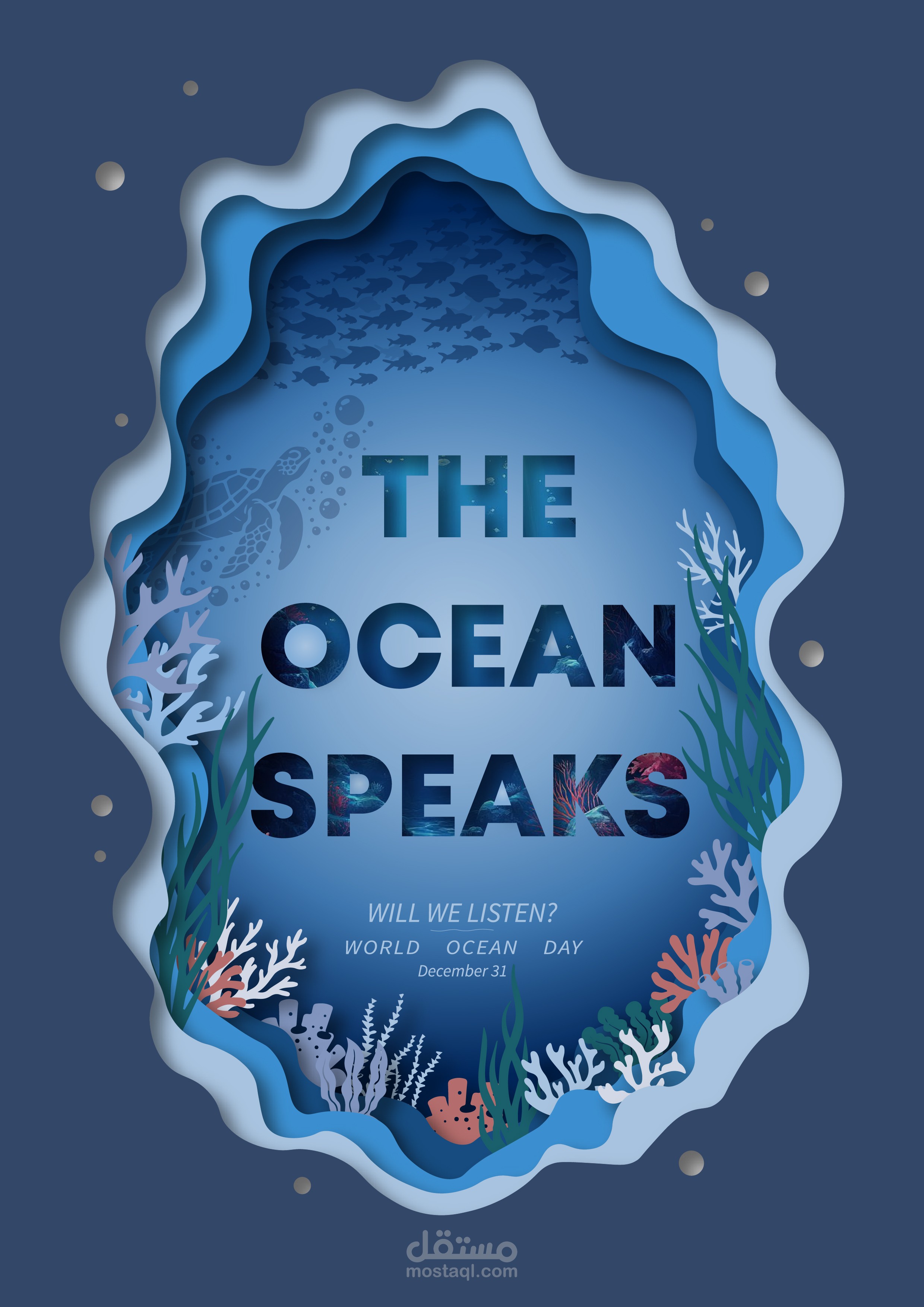 Creative Paper Cutout Poster Design – The Ocean Speaks