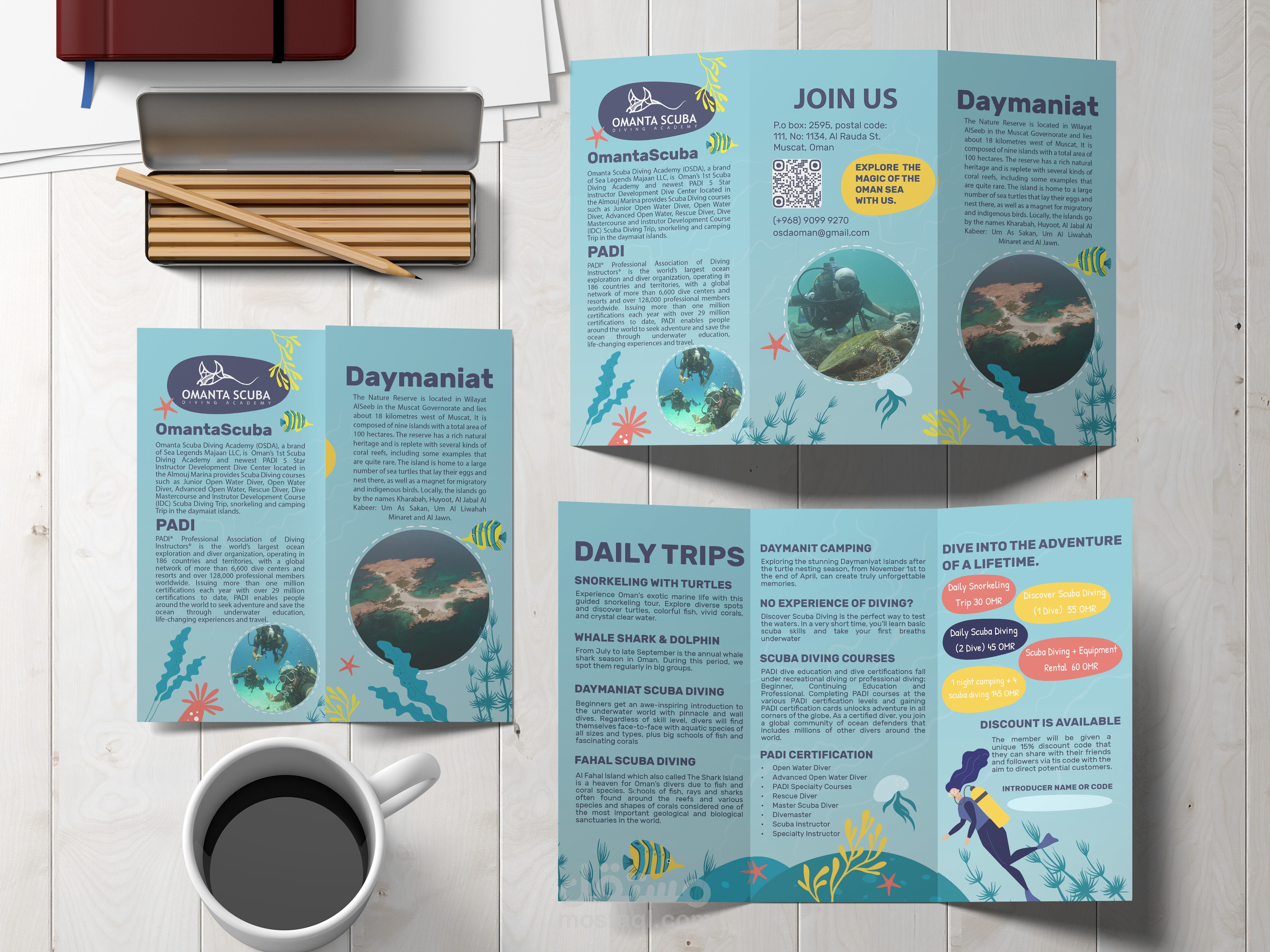 تصميم المحتوى التسويقي لشركة Omanta Scuba Diving Academy