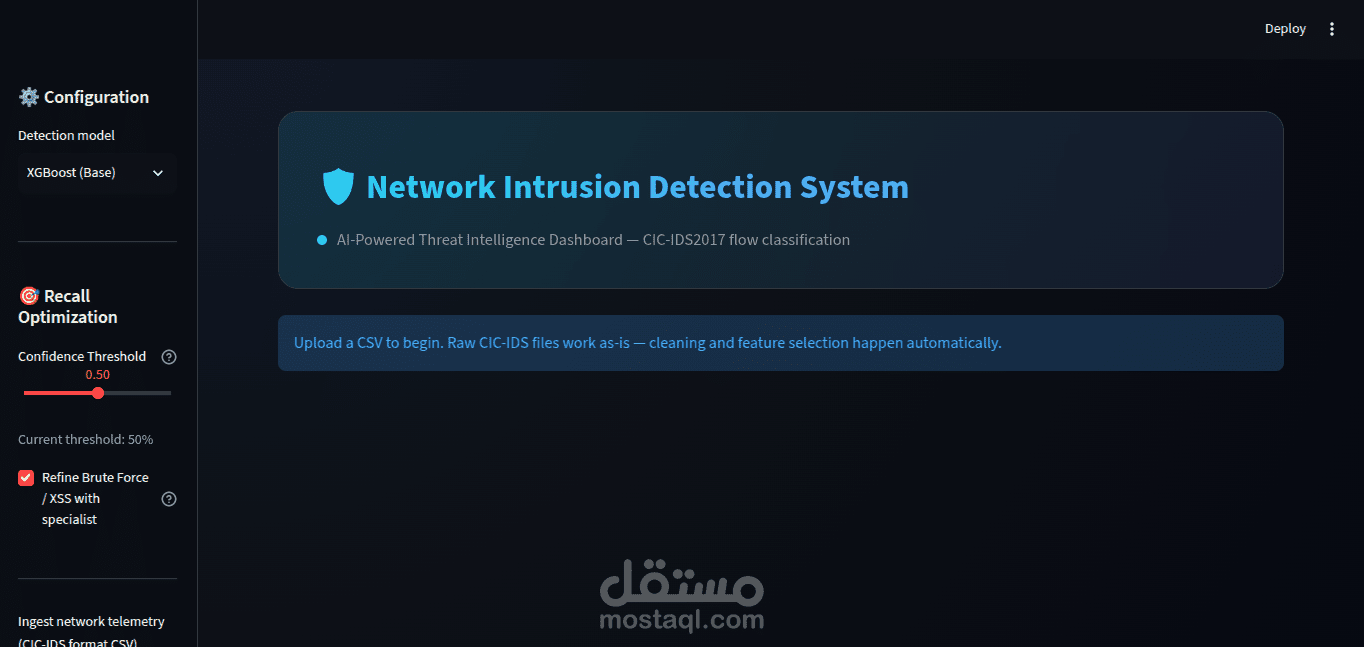 لوحة تحكم لاكتشاف اختراقات الشبكات باستخدام تعلم الآلة وتحليل البيانات