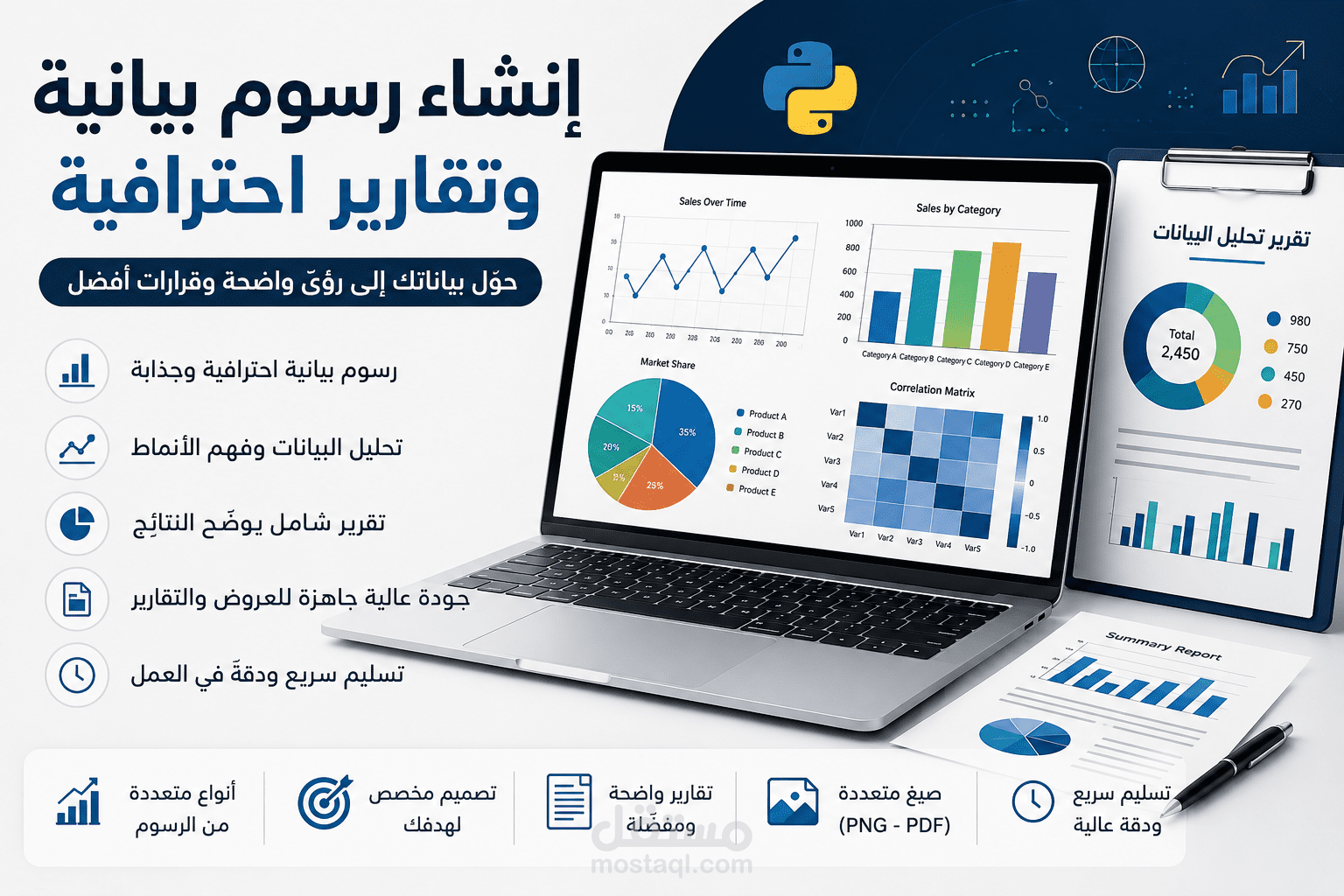 انشاء رسوم بيانية وتقارير احترافية