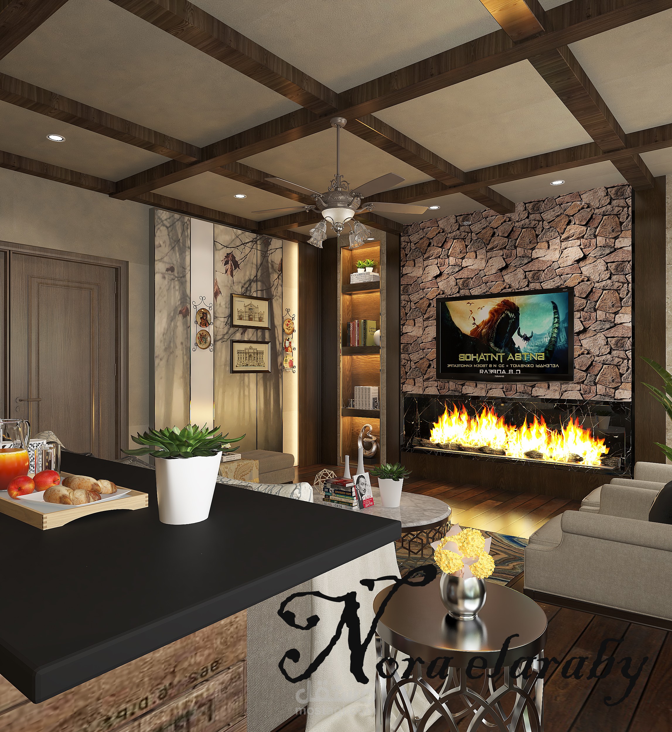 تصميم غرفه معيشه بالطراز الريفي