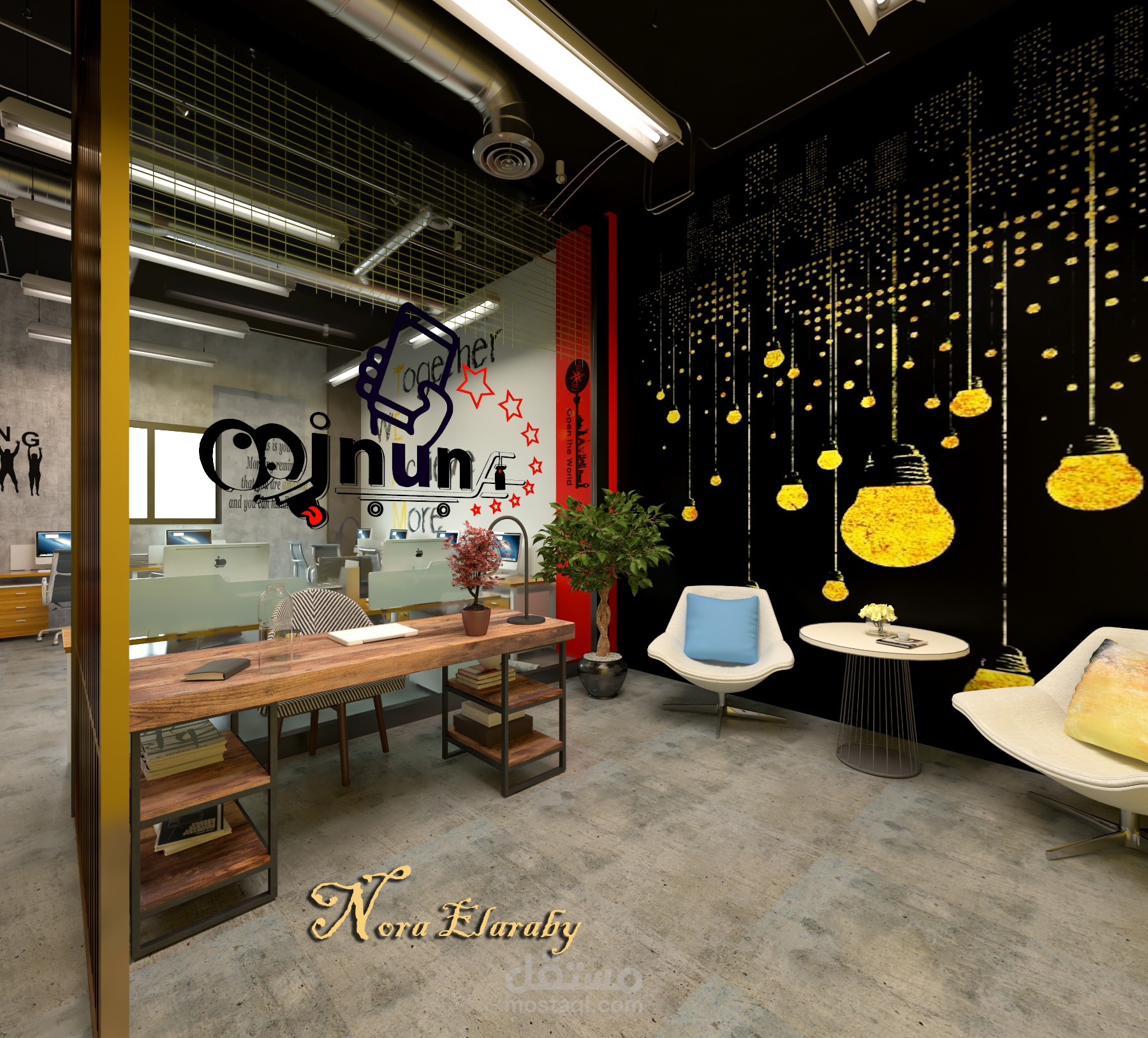 تصميم مكتب طراز صناعي بالسعوديه