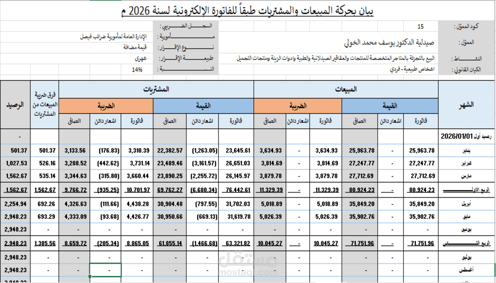 تصميم شيت إكسيل آلي لإدارة الفواتير وحساب ضريبة القيمة المضافة