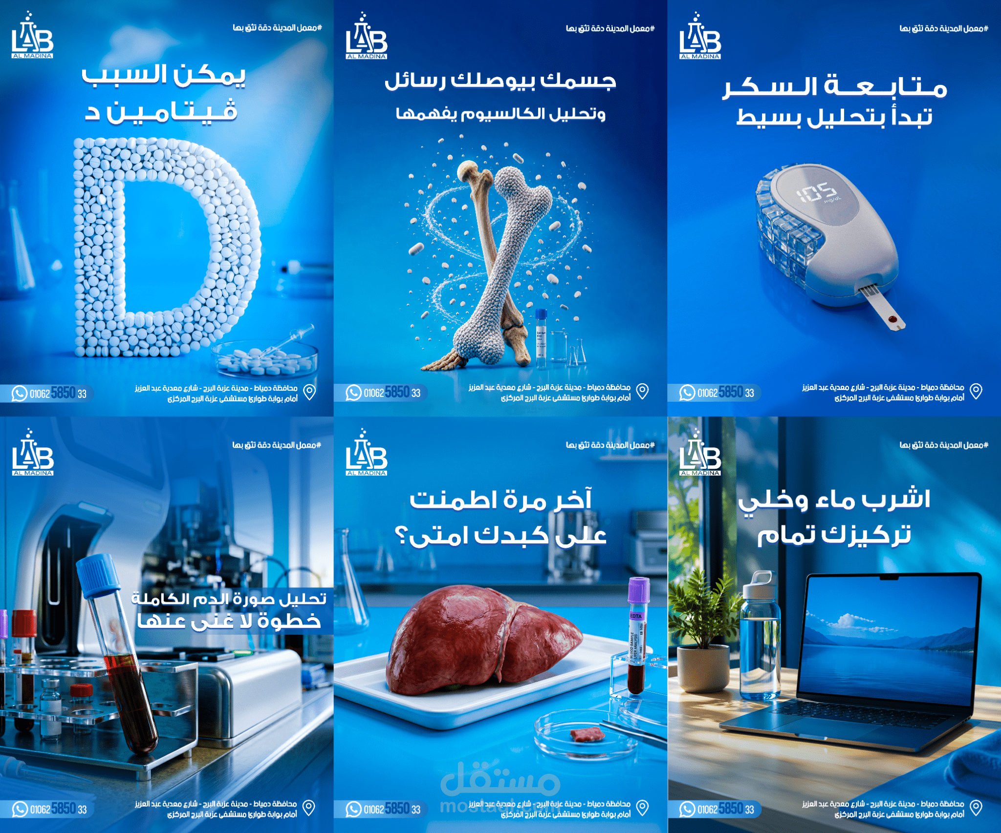 تصميم حملة سوشيال ميديا احترافية لمعمل المدينة للتحاليل الطبية