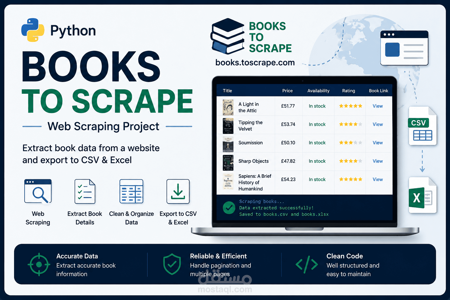 أداة استخراج بيانات الكتب باستخدام Python (Books to Scrape Web Scraper)