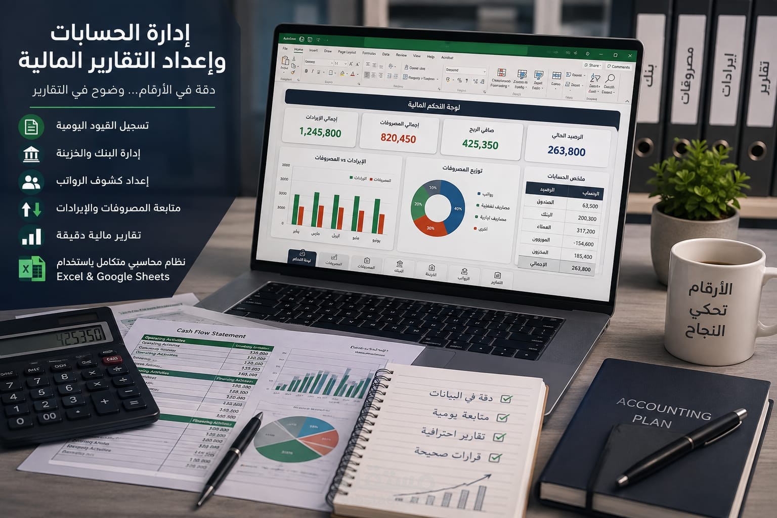 إدارة الحسابات وإعداد نظام متابعة مالي باستخدام Excel وGoogle Sheets