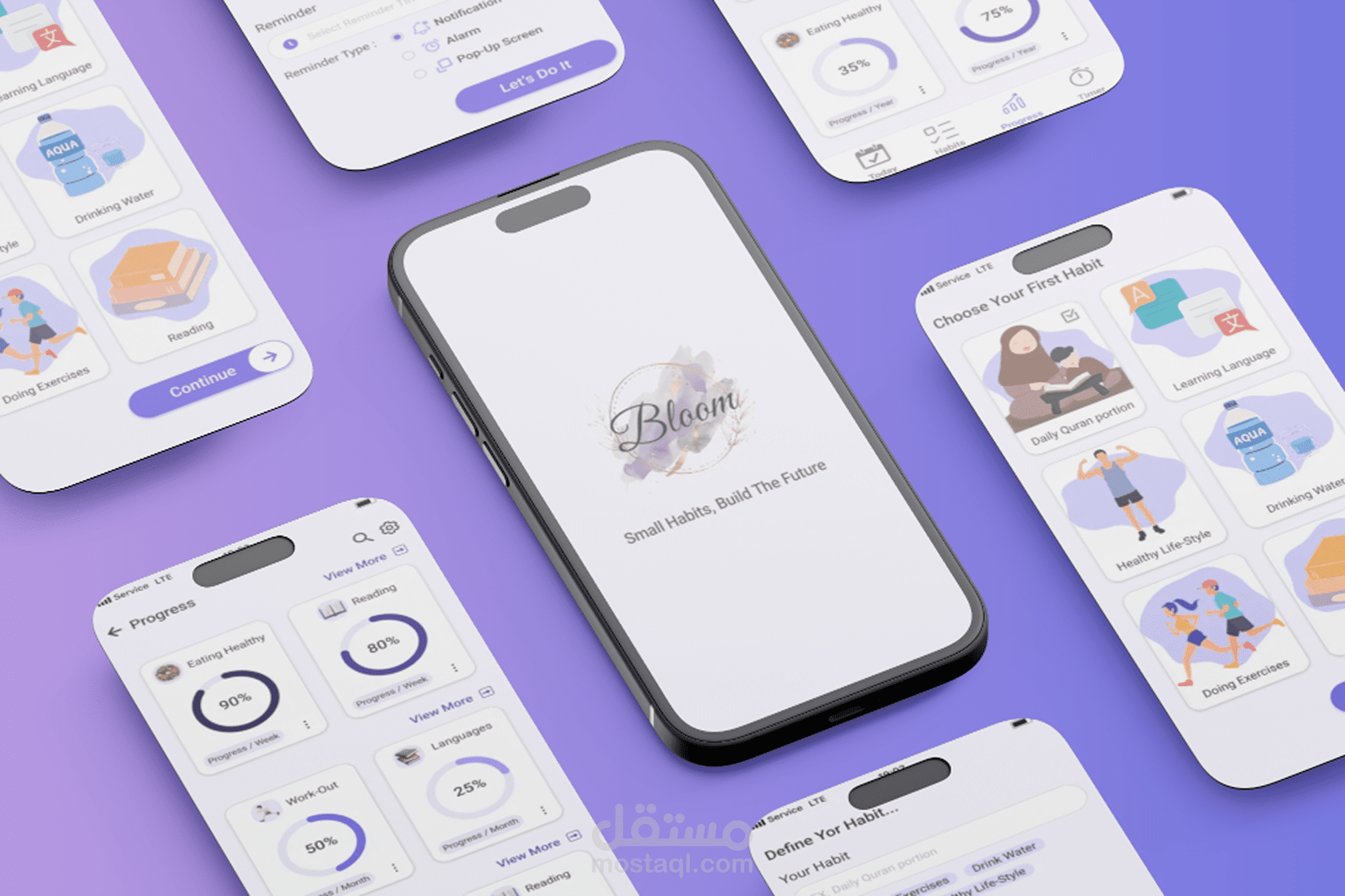 تصميم تجربة وواجهة المستخدم (UX/UI) لتطبيق تتبع العادات Bloom باستخدام Figma