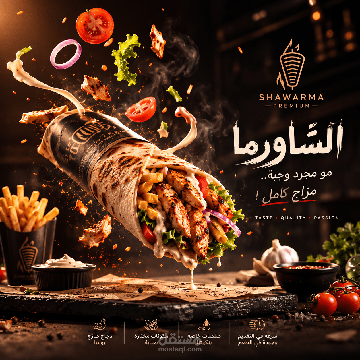 تصميم إعلان تجاري سينمائي لمطعم شاورما