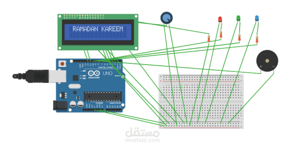 مشروع تحكم وتنبيه صوتي/بصري وشاشة LCD باستخدام أردوينو