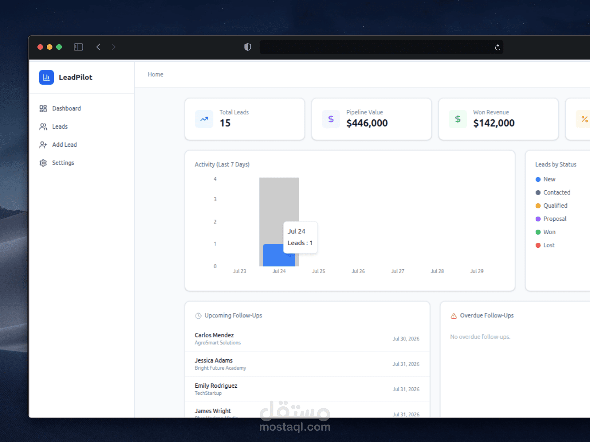 LeadPilot CRM — نظام إدارة العملاء المحتملين والمبيعات