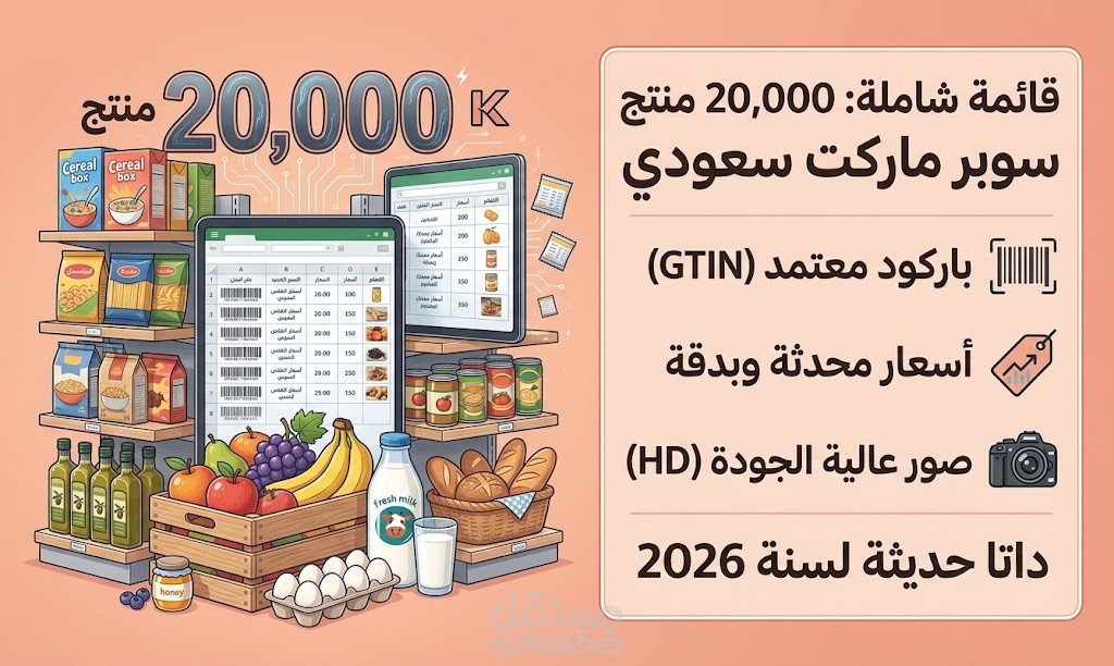 قاعدة بيانات شاملة اكثر من 20,000 منتج سوبر ماركت سعودي (باركود وأسعار وصور واسماء)