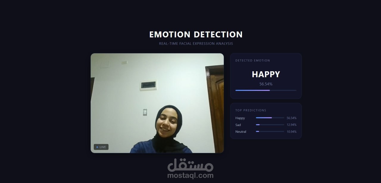 خادم معالجة فيديو مباشر والتعرف على مشاعر الوجه بالتعلم العميق