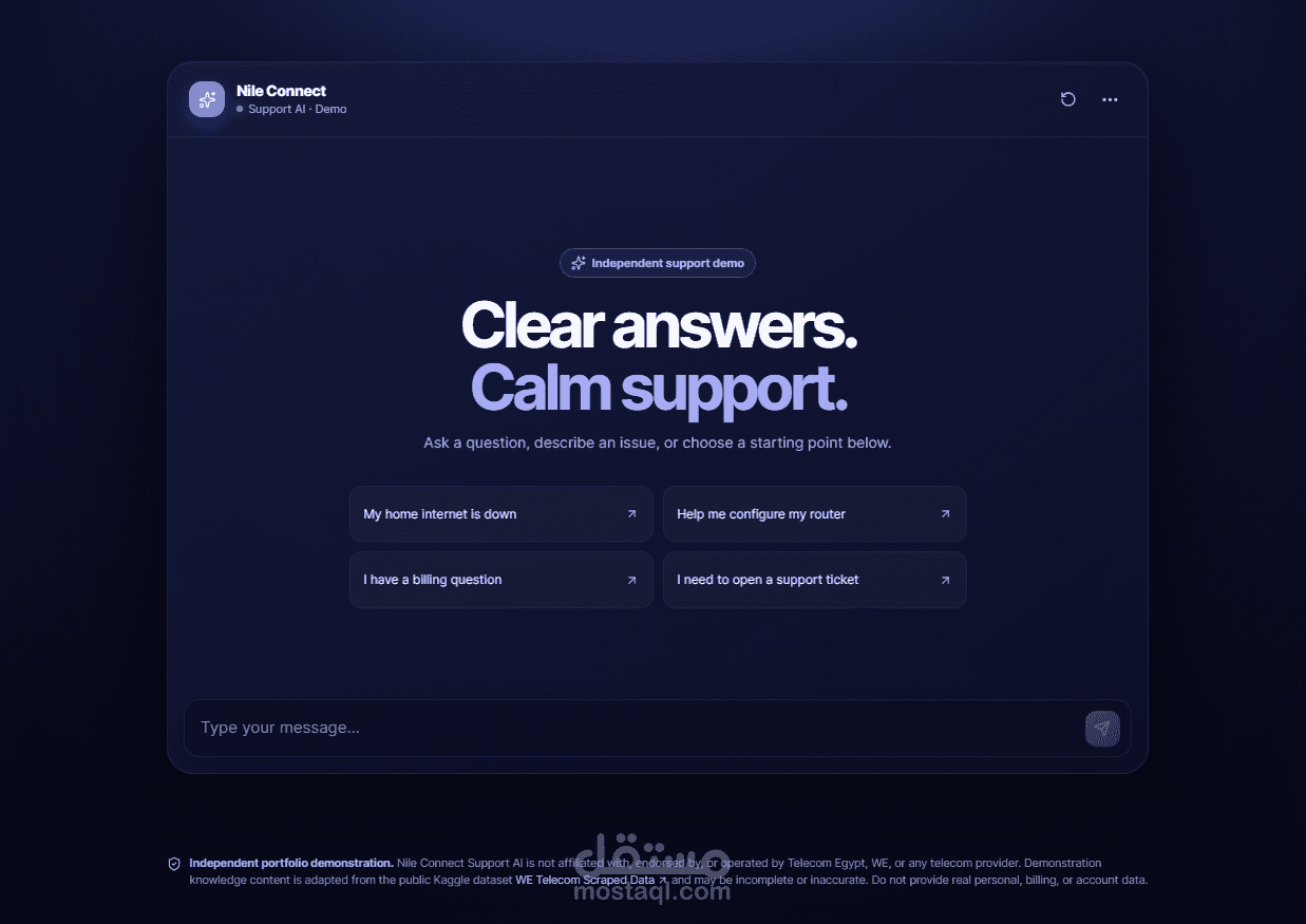 Nile Connect Support Agent– مساعد دعم فني ذكي يعتمد على RAG وLLMs