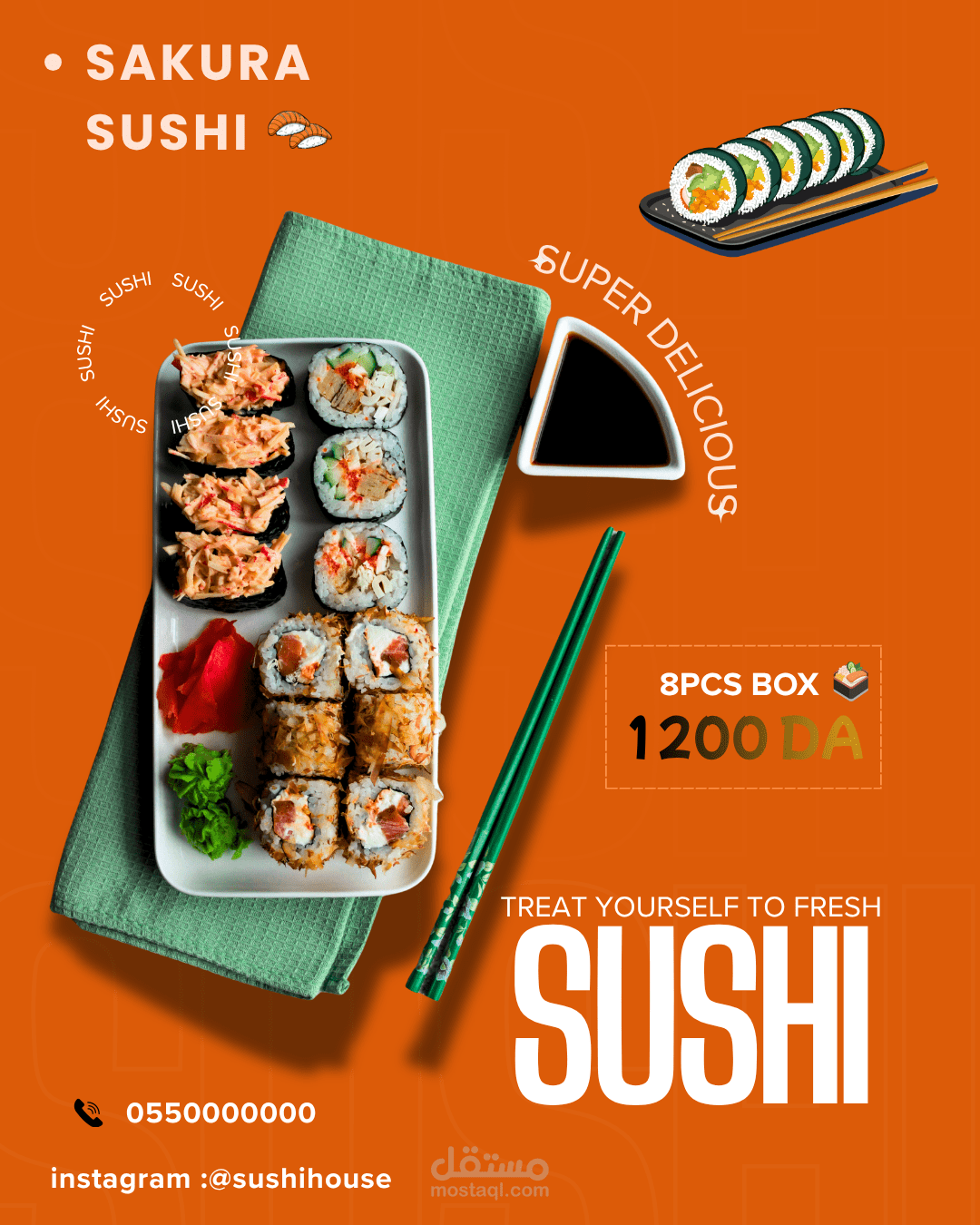 Social Media Post Design for Sushi Restaurant (Modern & Attractive)