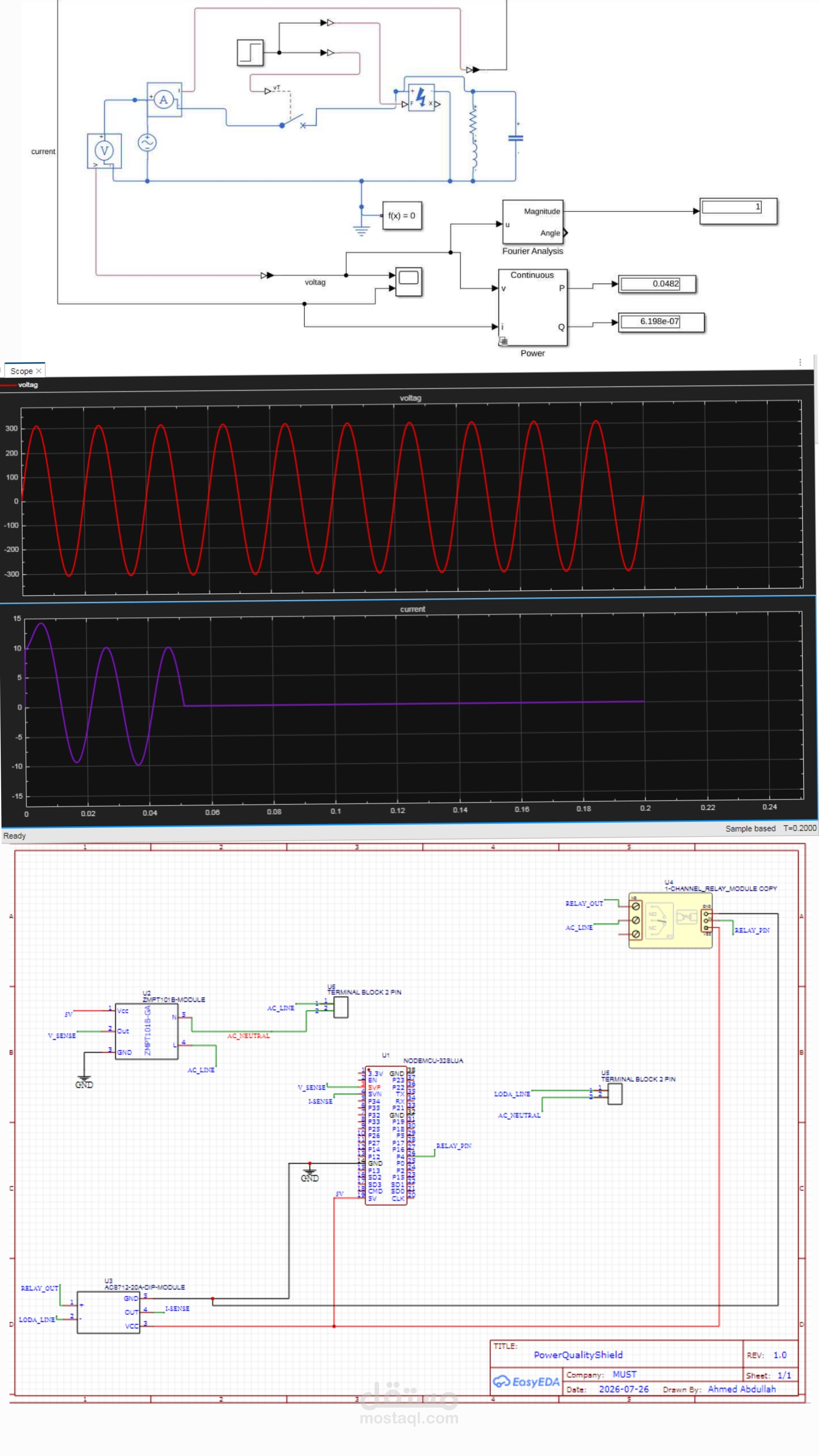 Smart Power Quality Monitoring & Automated Protection System (PCB, Simulink, IoT)