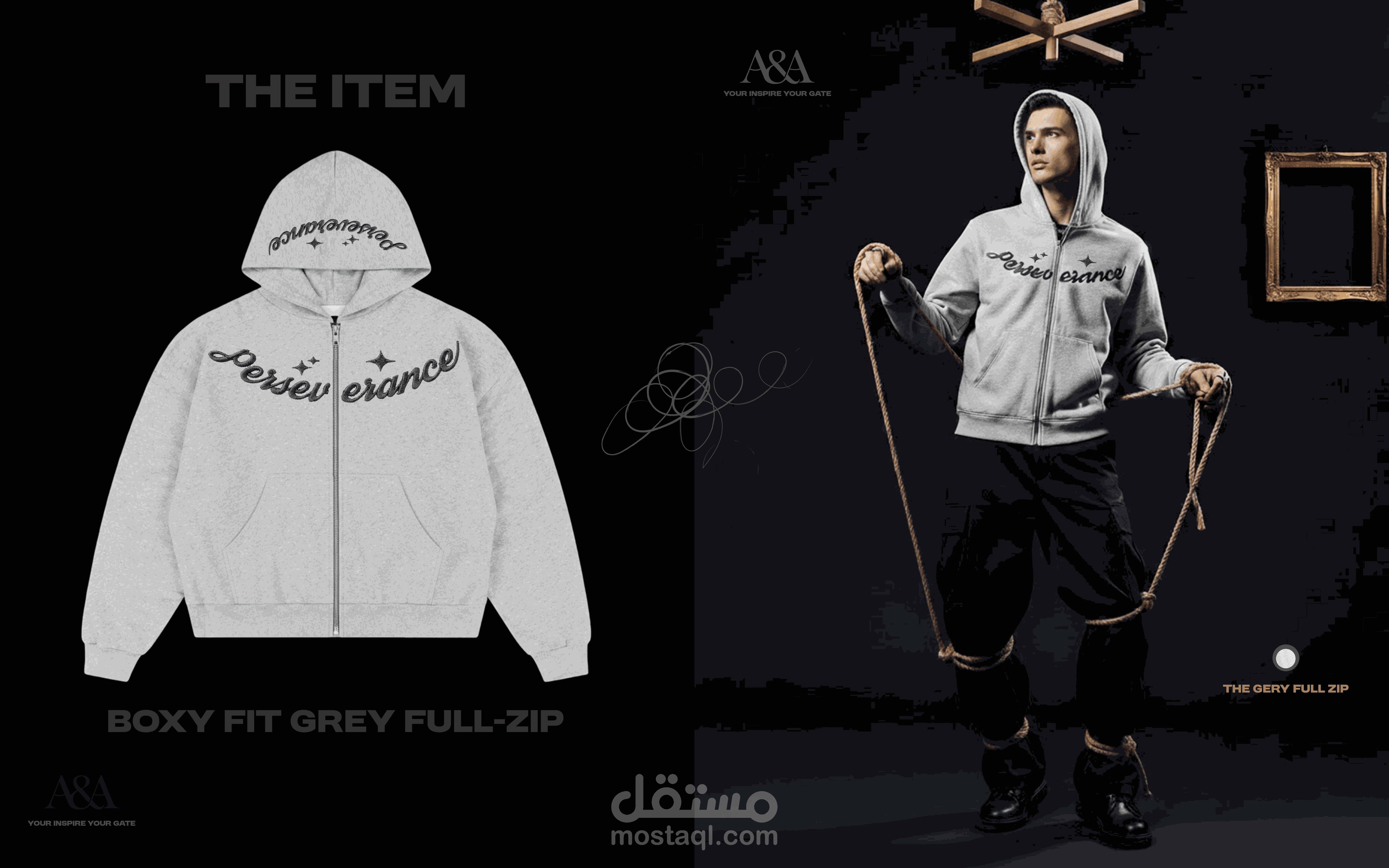 تصميم full-zip hoddie مع تنفيذ التصميم مع عرضه بصور حية