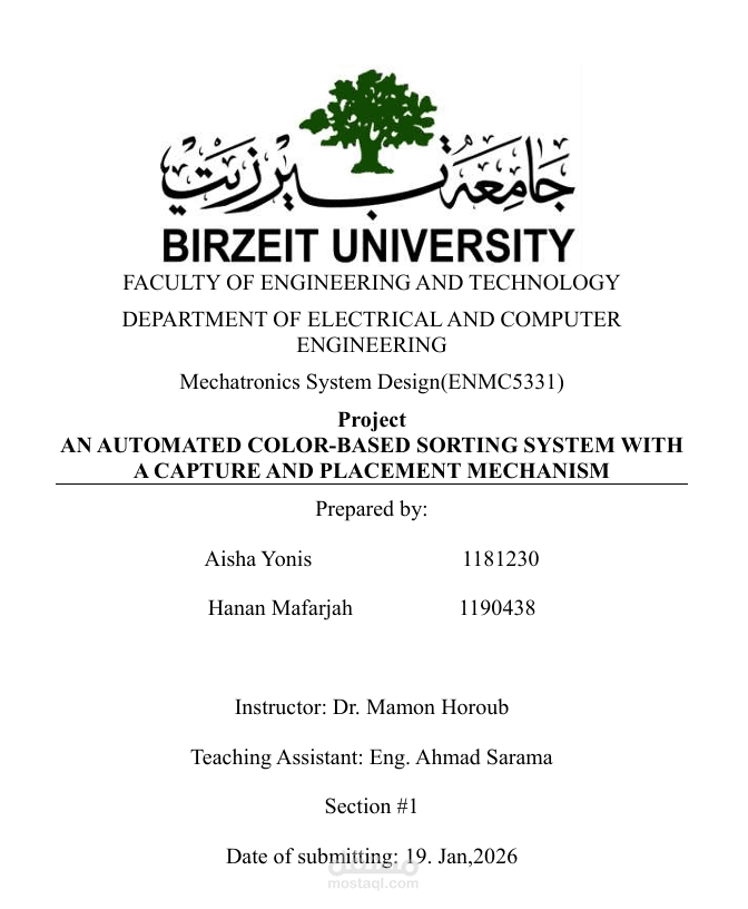 AN AUTOMATED COLOR-BASED SORTING SYSTEM WITH  A CAPTURE AND PLACEMENT MECHANISM