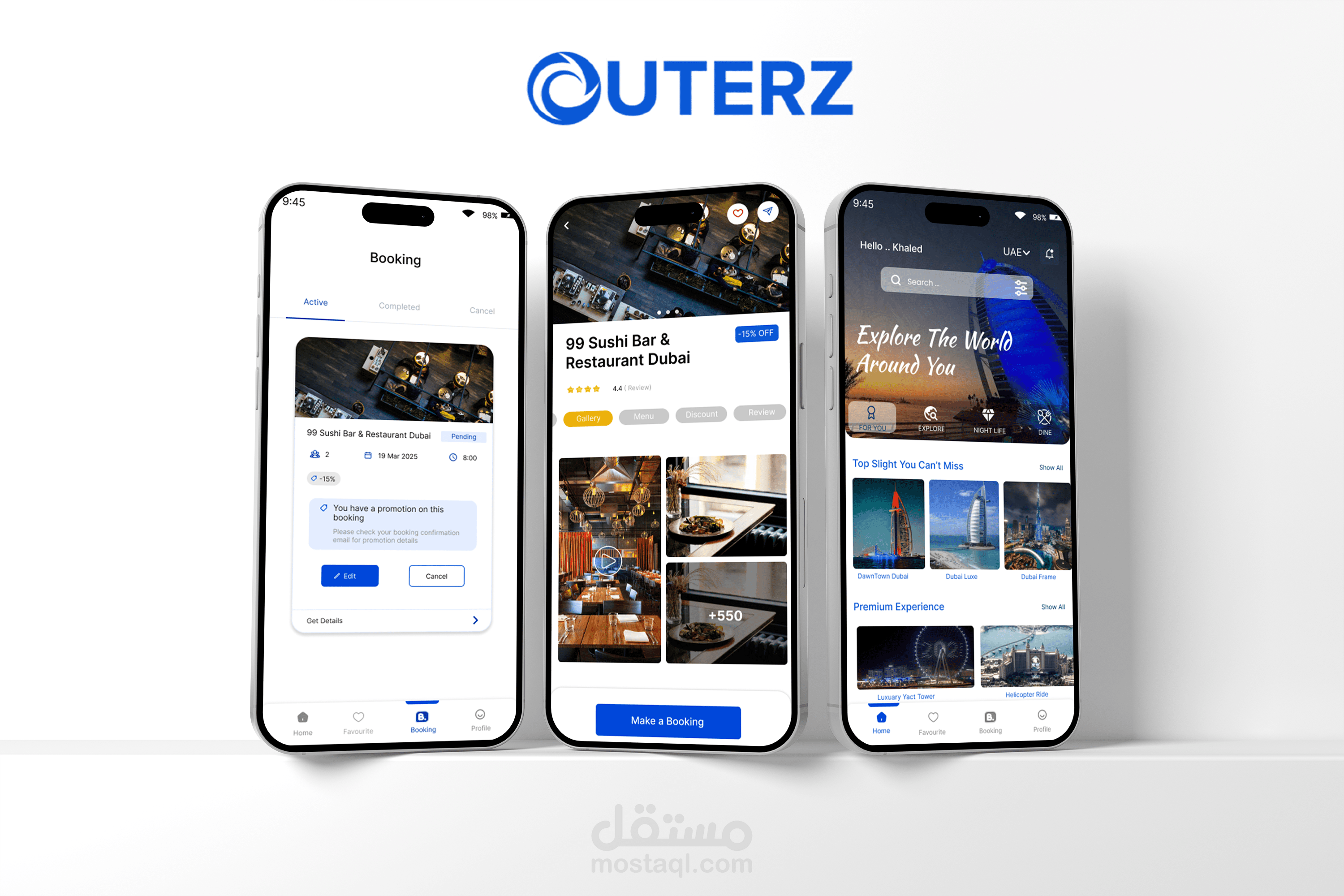 تصميم UI/UX لتطبيق حجز الفنادق والمطاعم والحفلات | Dubai Booking App