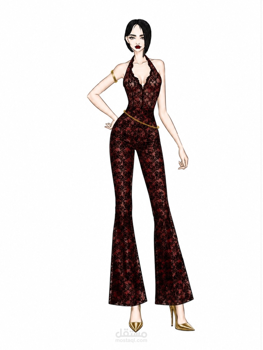 تصميم جمبسوت دانتيل فاخر (Lace Jumpsuit)