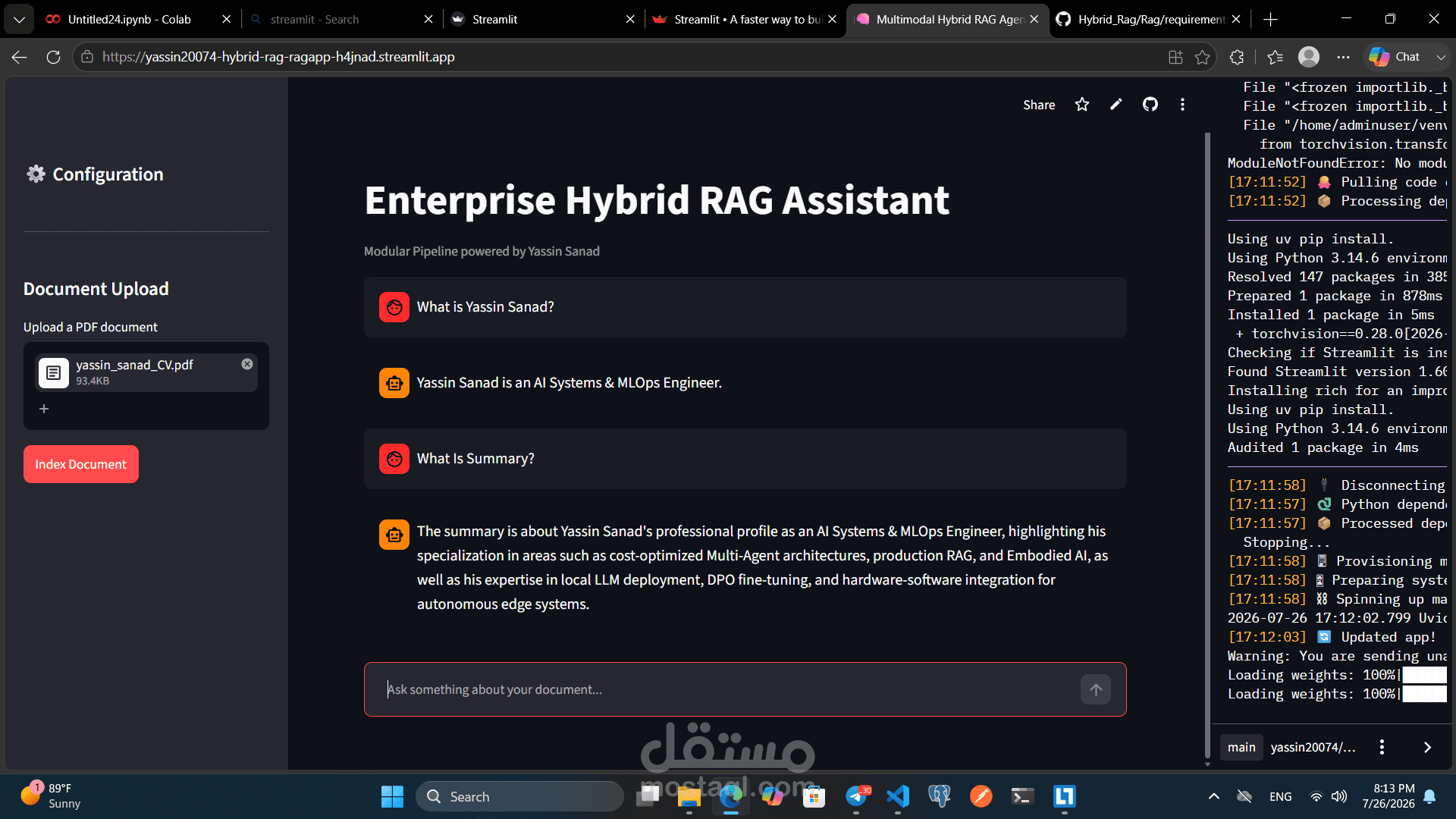 نظام استرجاع معلومات هجين متقدم بذكاء اصطناعي (Enterprise Hybrid RAG Agent)