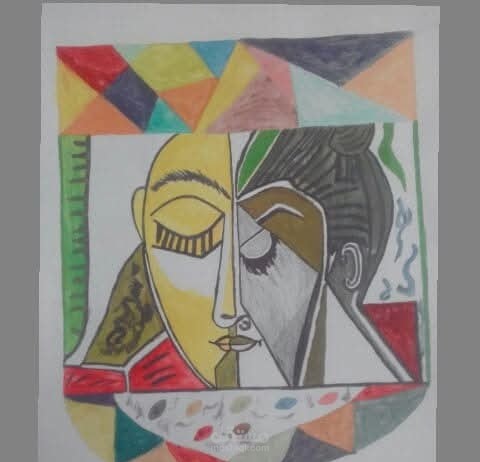 لوحة فنية مرسومة يدوياً بالأسلوب التكعيبي (Cubism)