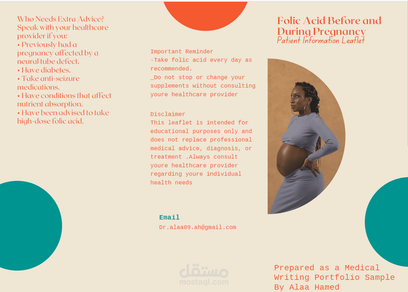 Patient Education Leaflet: Folic Acid Before and During Pregnancy (English to Arabic Translation & Design)