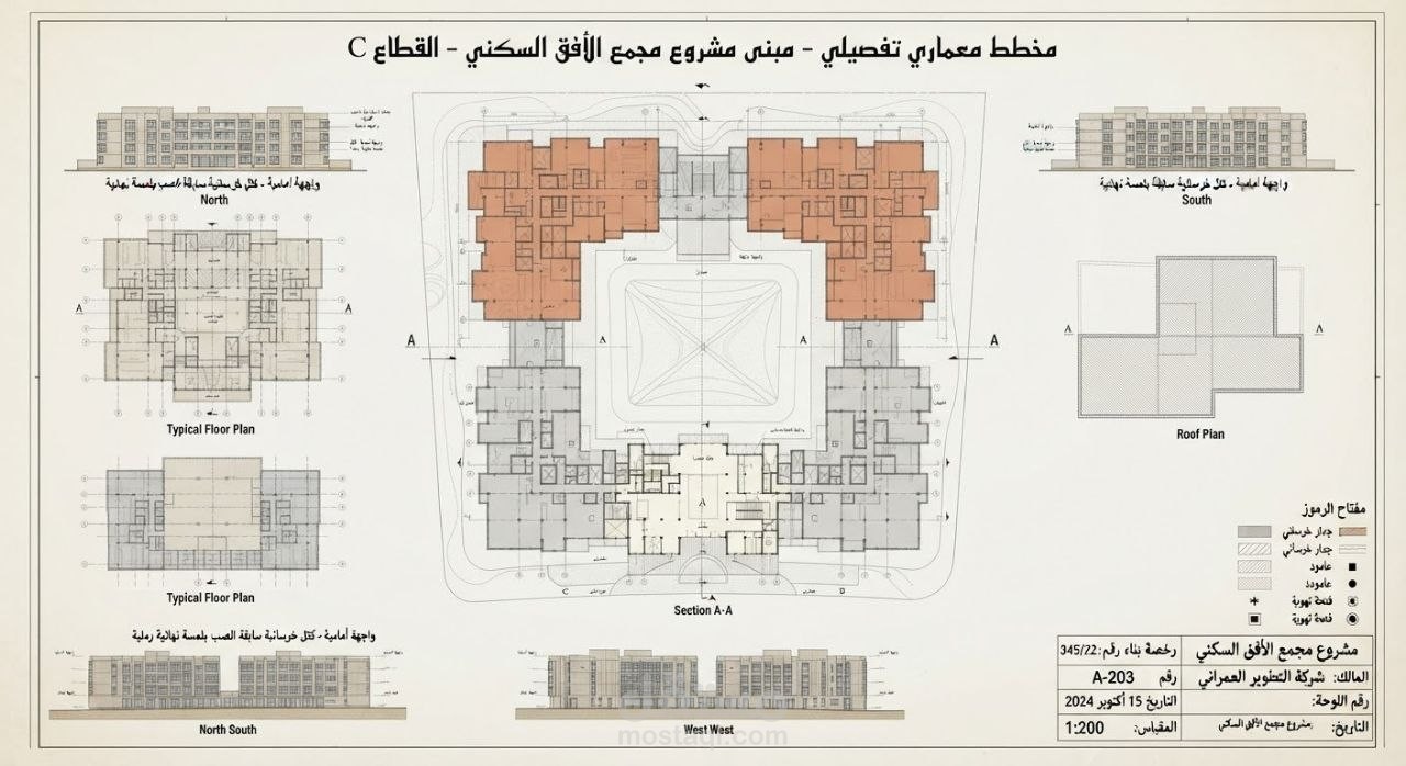 مخطط معماري تفصيلي - مشروع مجمع الأفق السكني، القطاع C