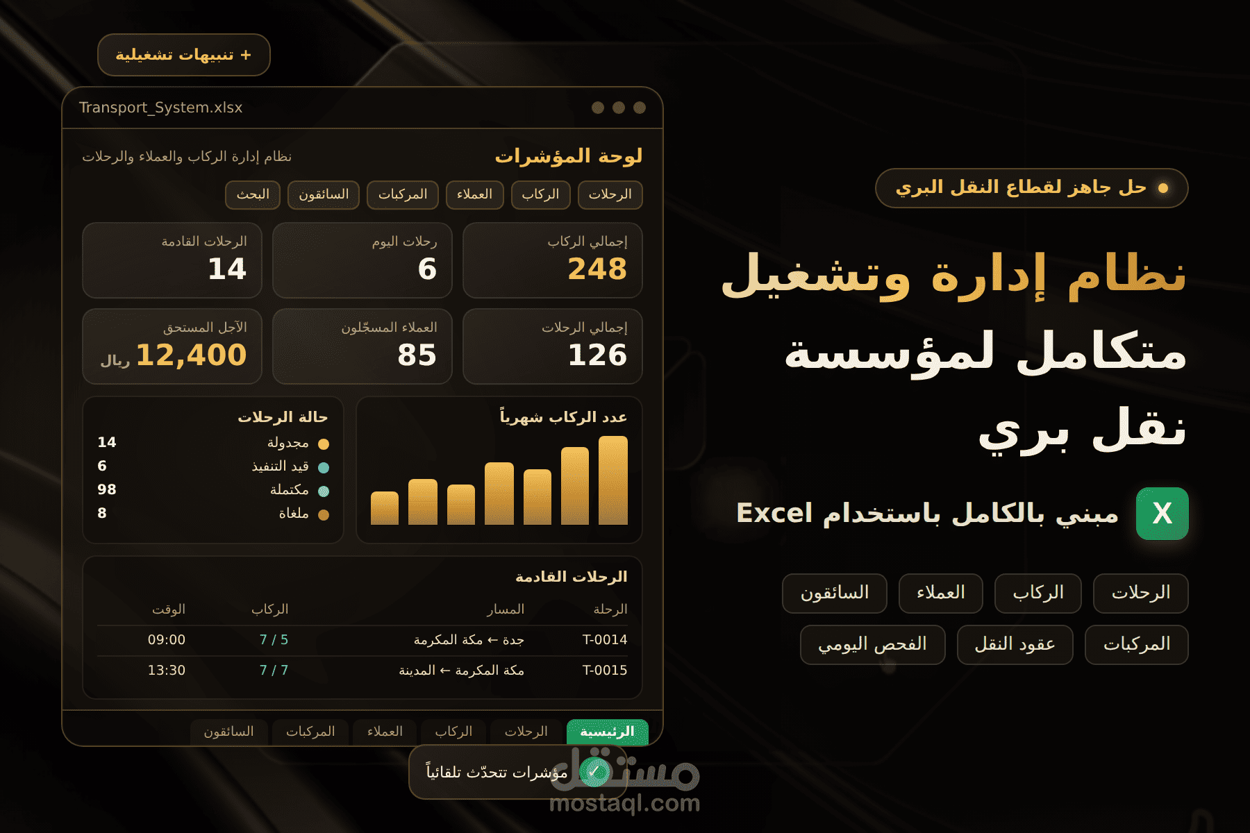 نظام إدارة وتشغيل متكامل لمؤسسة نقل بري باستخدام Excel