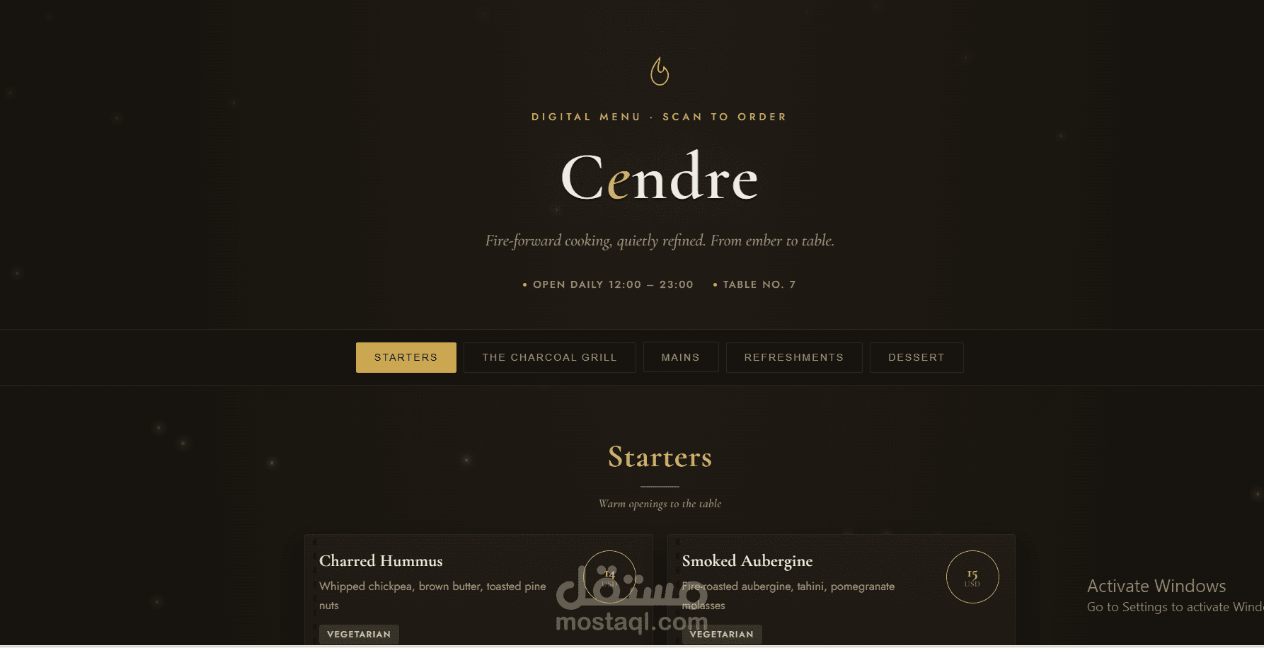 Centre Menu – Restaurant Menu Website